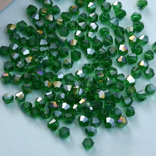 Margele sticla biconice 4mm verde efect AB