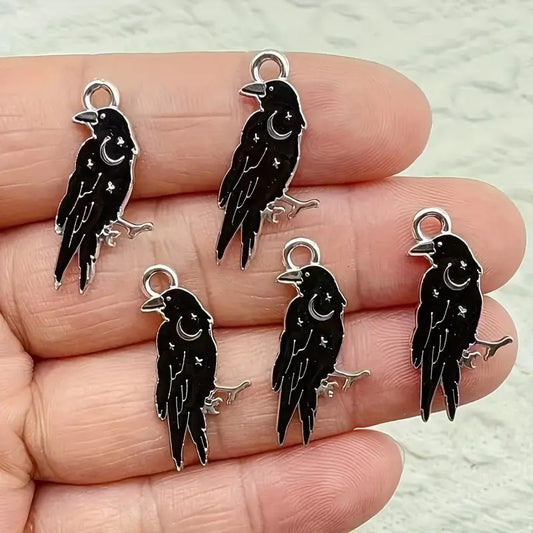 Pandantiv pasare argintiu emailat negru 25x12mm