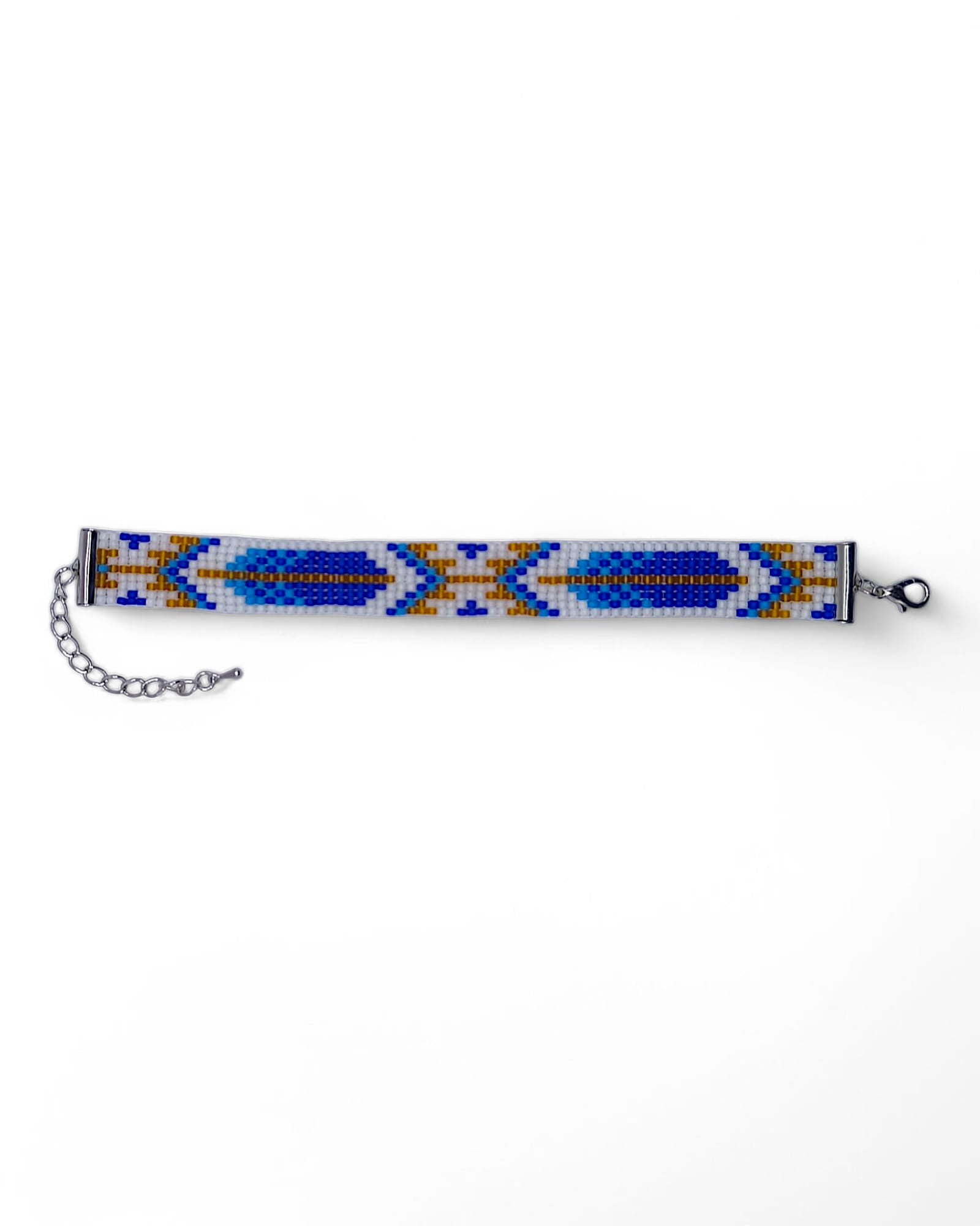 Bratara tesuta handmade Blue Feather alb si model pana albastru