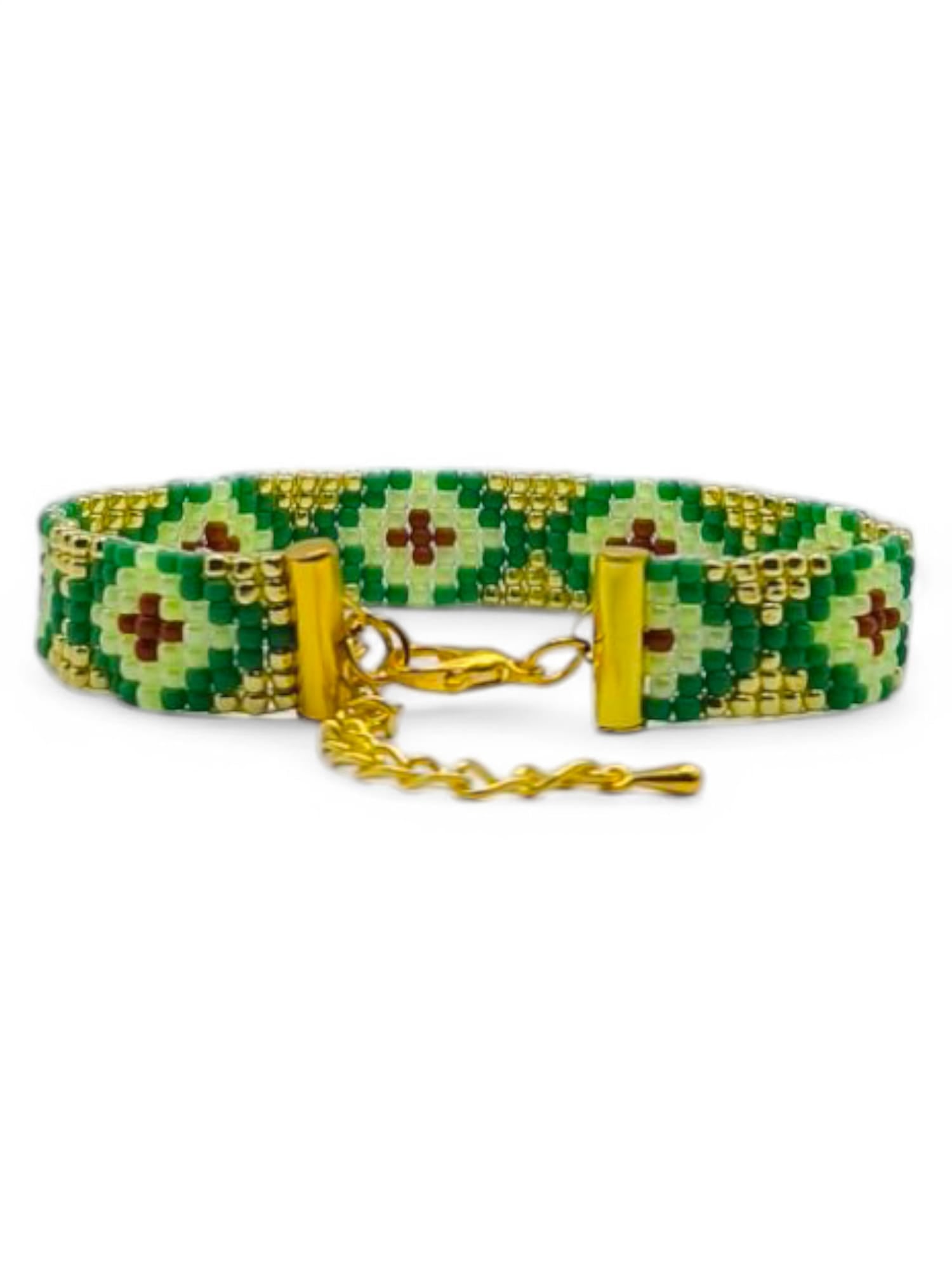 Bratara tesuta handmade Neon Shamrock verde si auriu