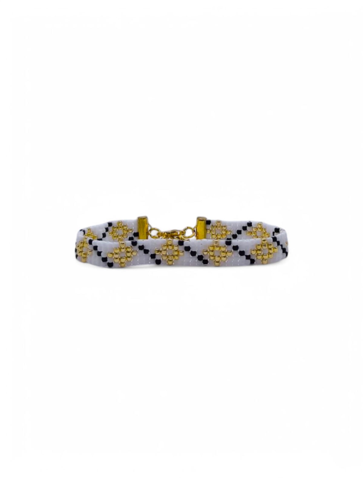 Bratara tesuta handmade Frosted Gold negru auriu si alb