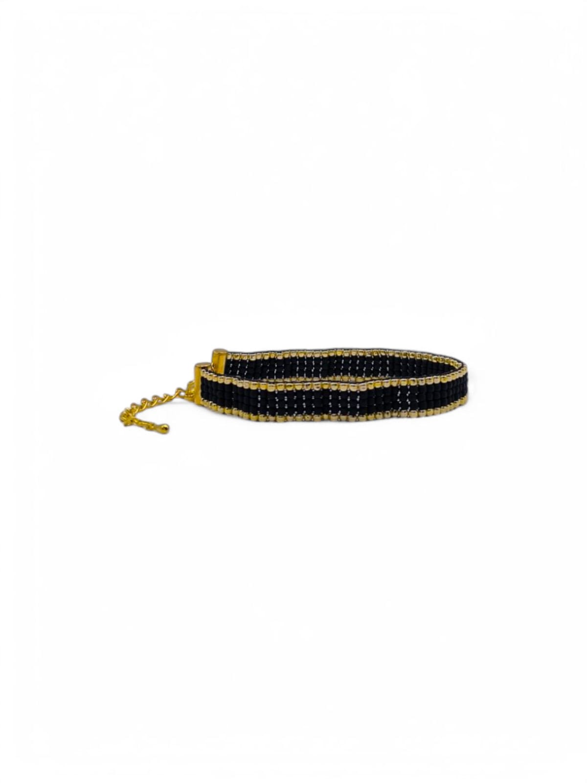 Bratara tesuta handmade Frosted Black negru si auriu