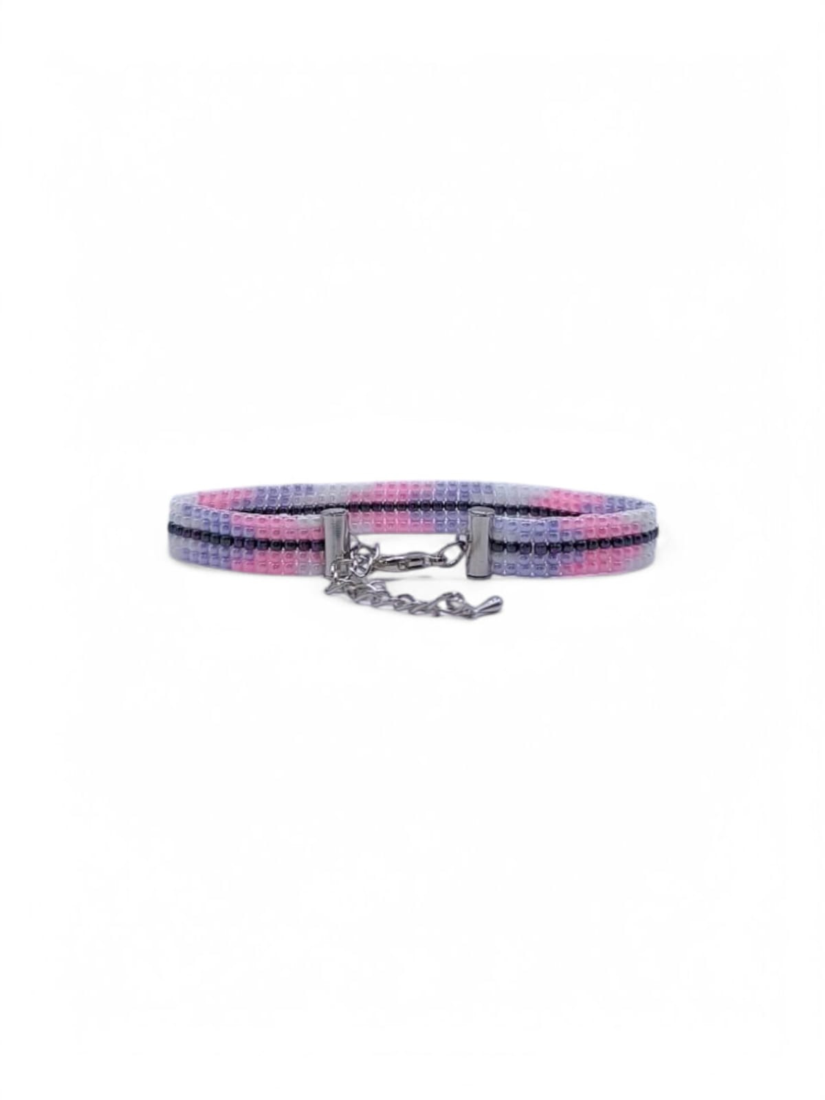 Bratara handmade tesuta Bluebell Candy mov, roz si argintiu