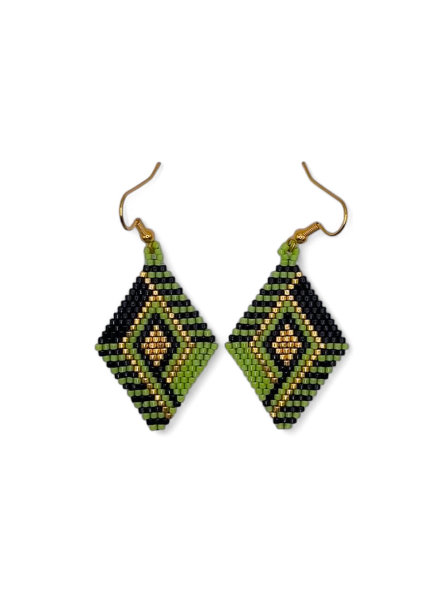 Cercei romb Chartreuse Gold verde, negru si auriu