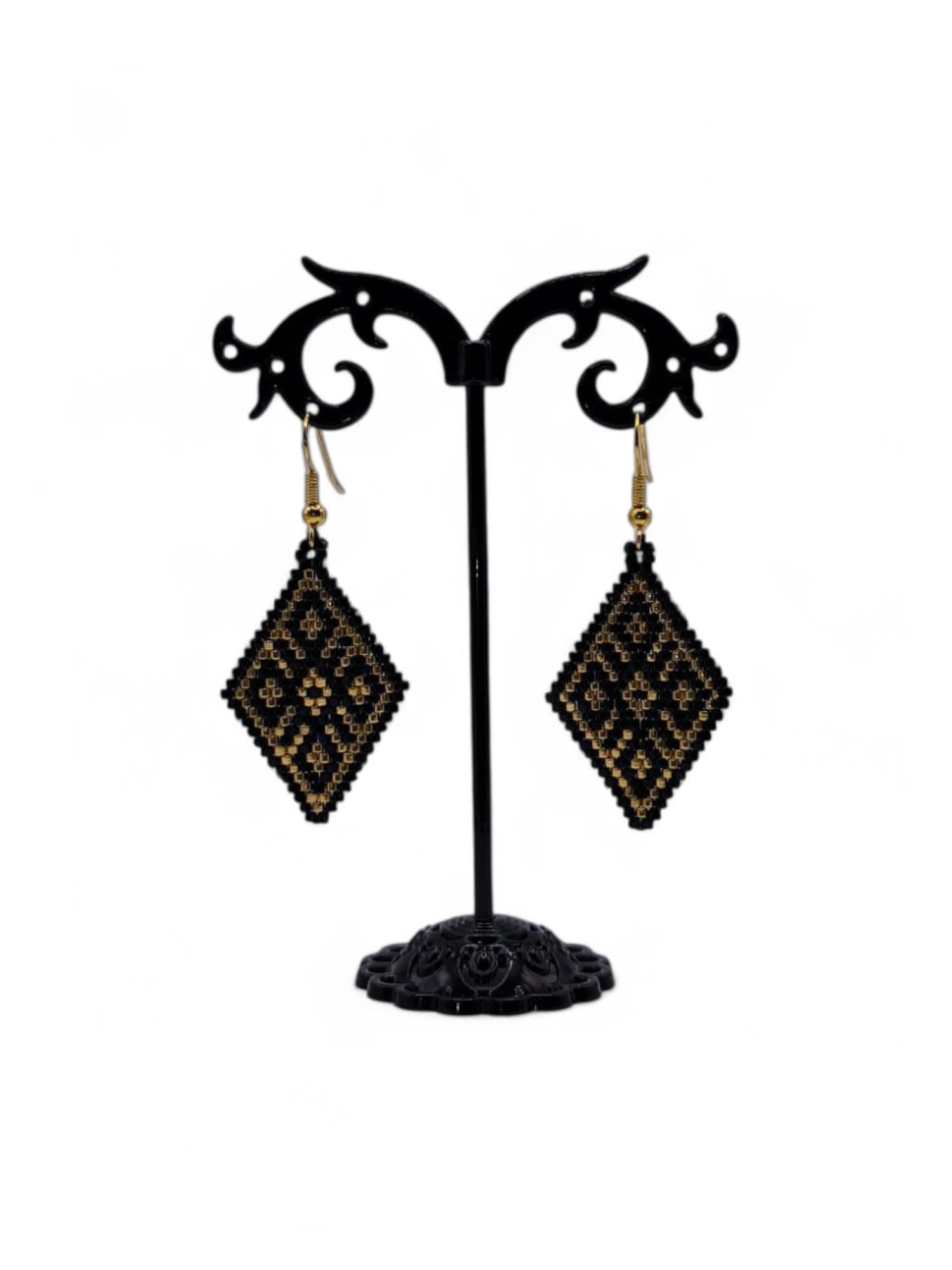 Cercei romb Black Diamond negru si auriu