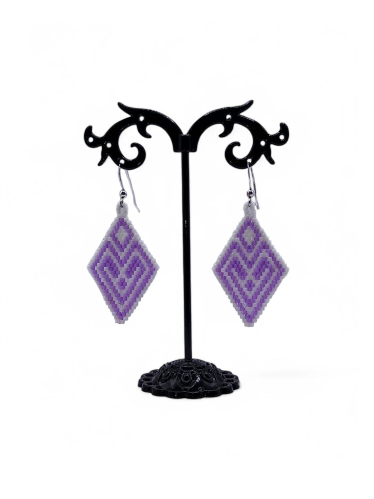 Cercei romb Columbine White alb si mov