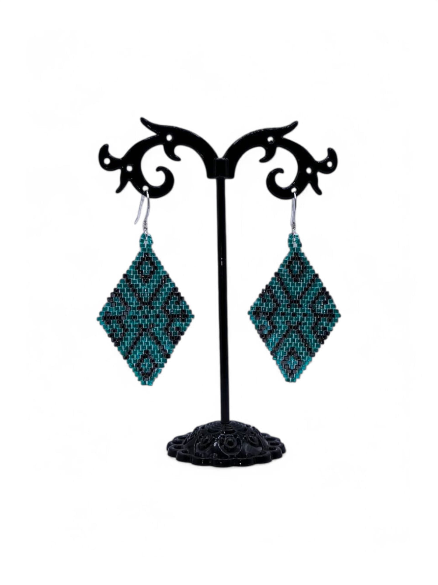 Cercei romb Sparkling Gunmetal albastru si negru