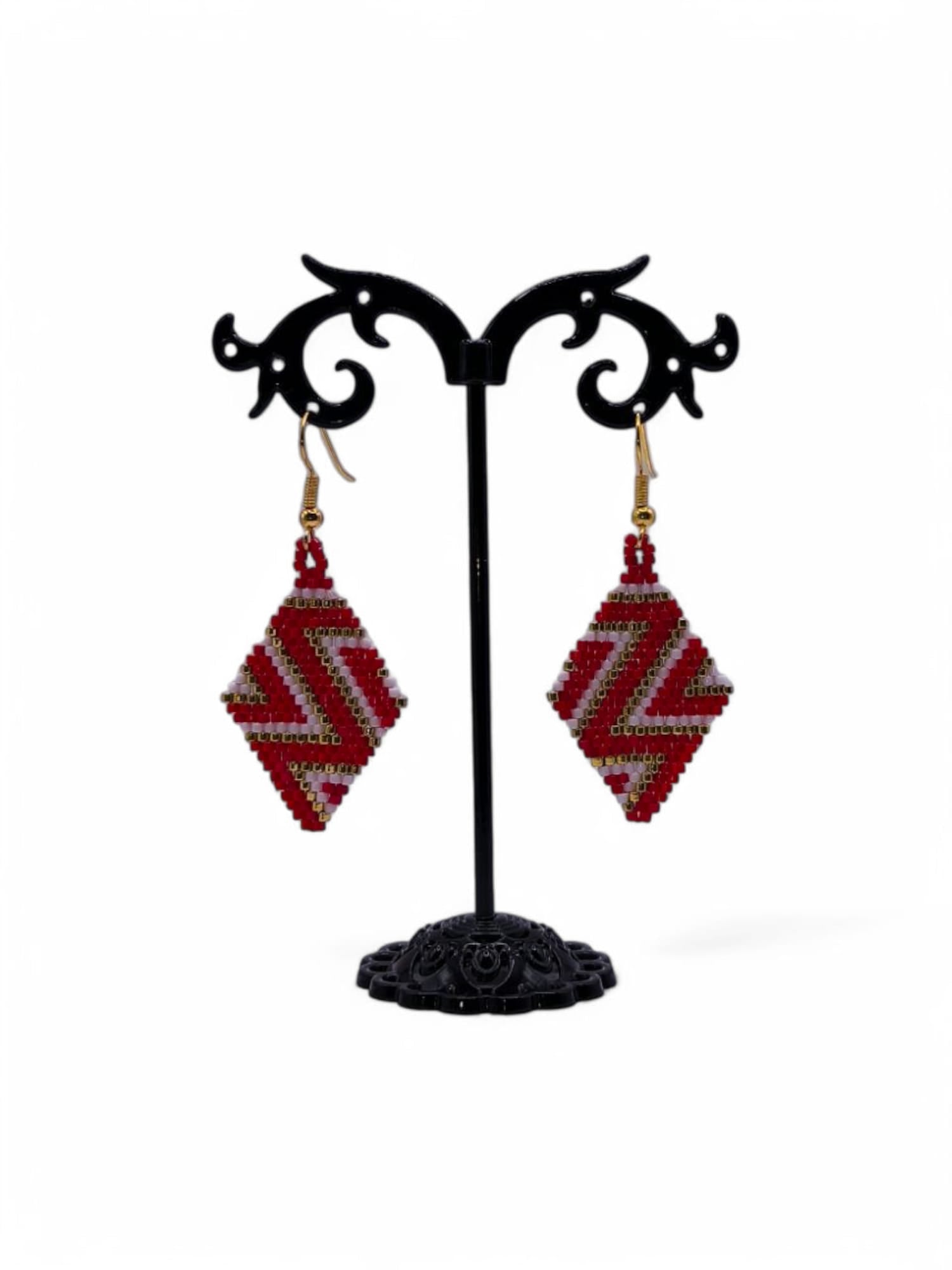 Cercei romb Gold Red rosu si auriu