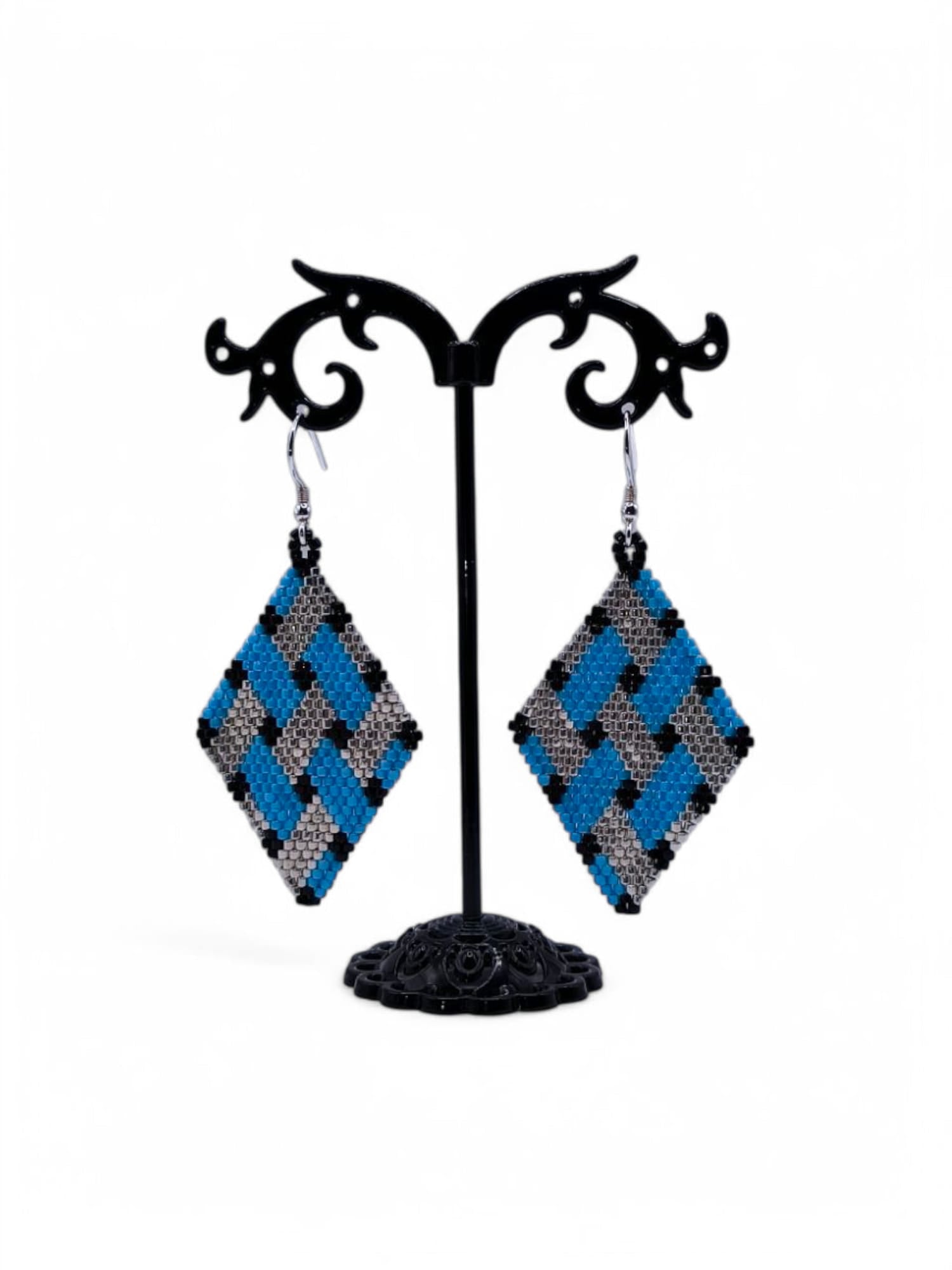 Cercei romb Sterling Blue albastru si argintiu