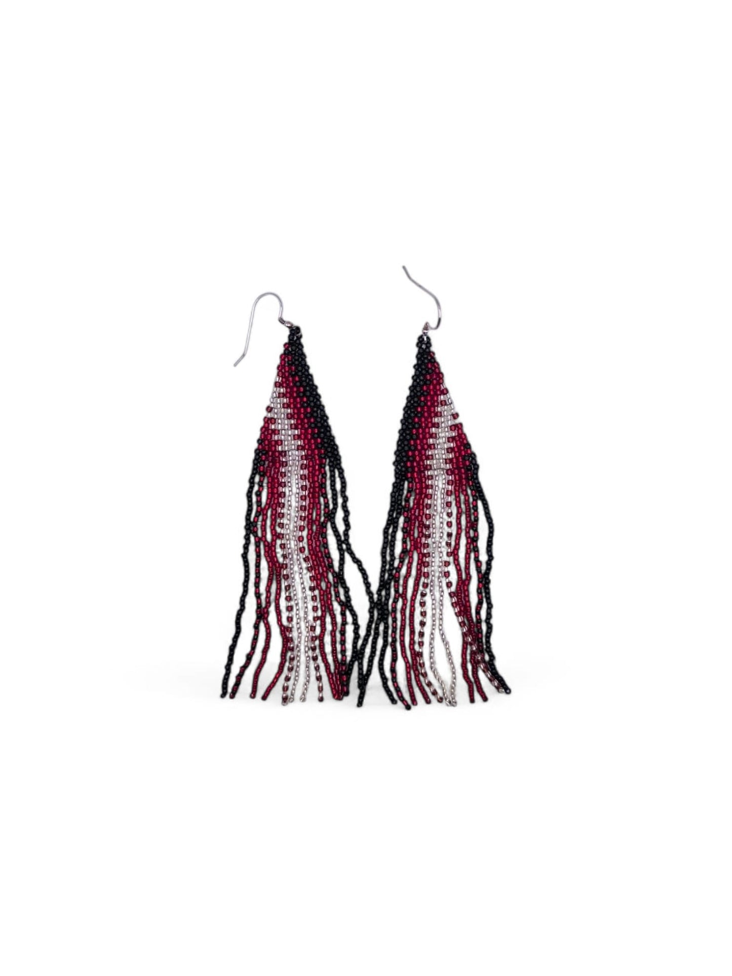 Cercei franjuri Garnet Crystal negru, rosu si argintiu