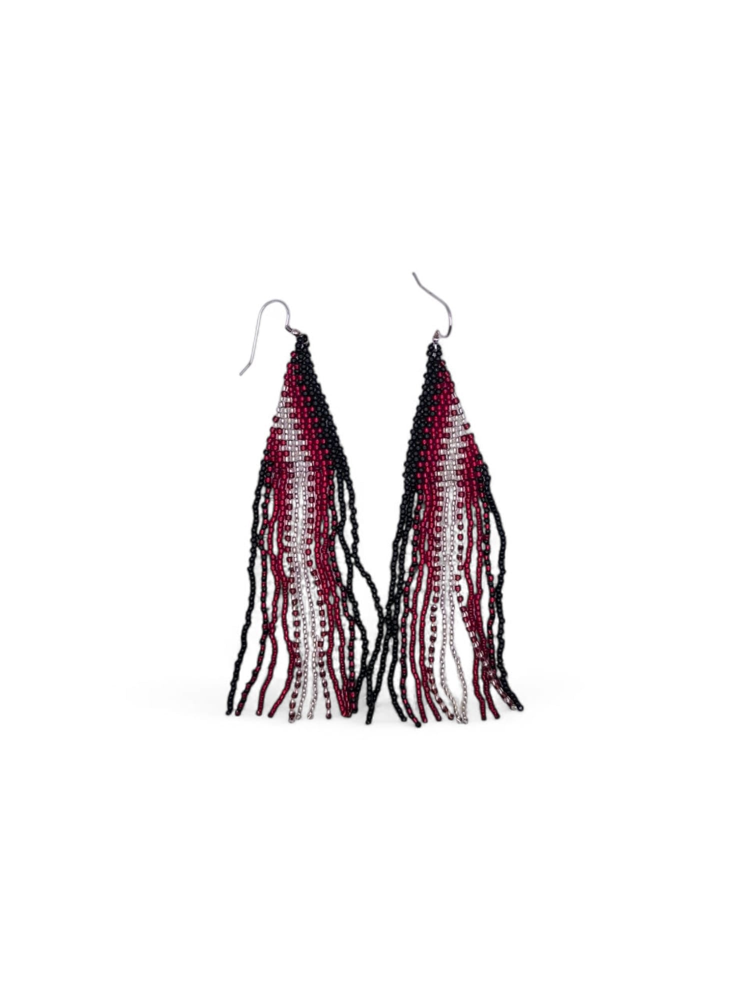 Cercei franjuri Garnet Crystal negru, rosu si argintiu