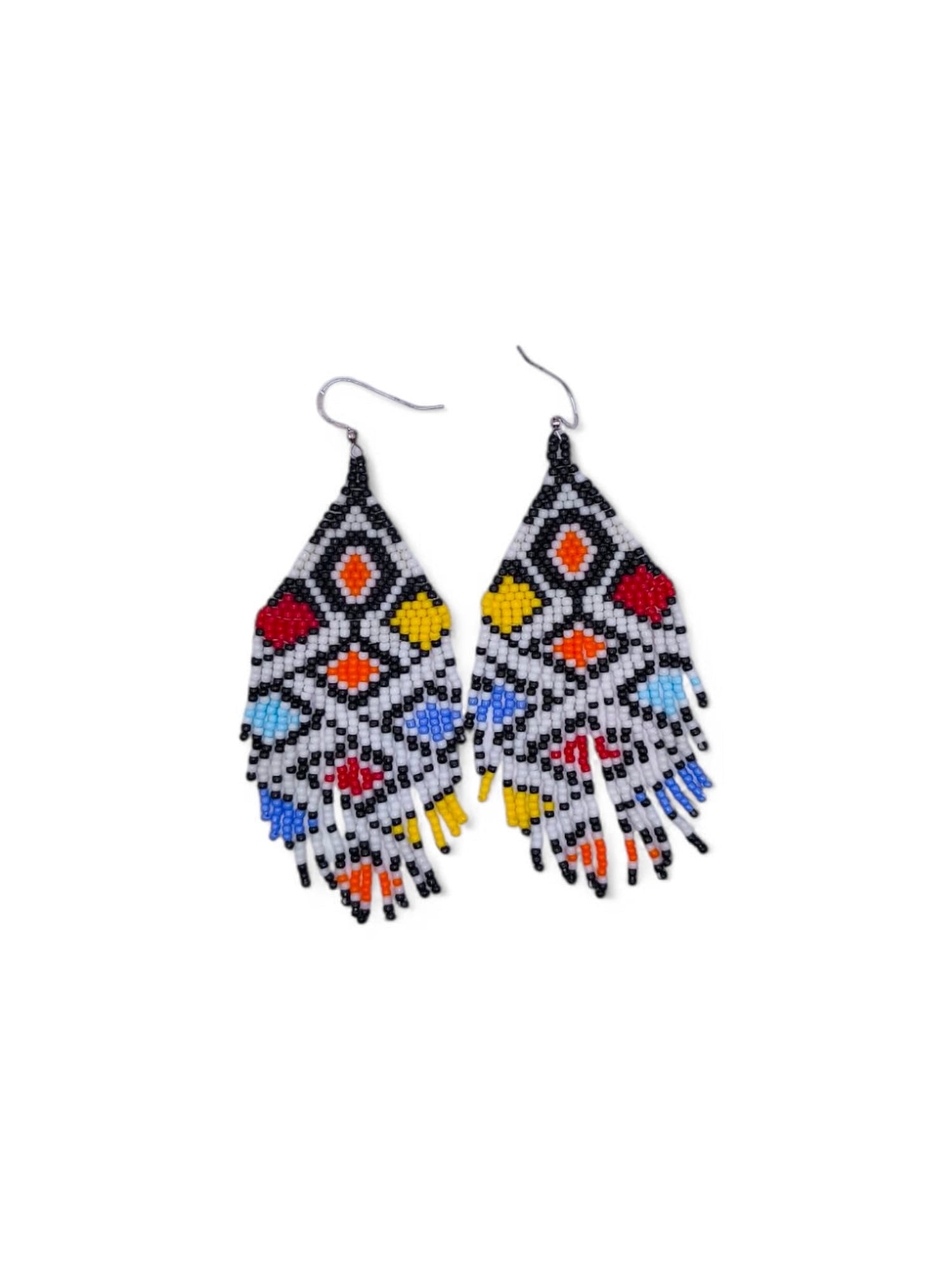 Cercei franjuri Colorful Diamonds alb, rosu, albastru, negru