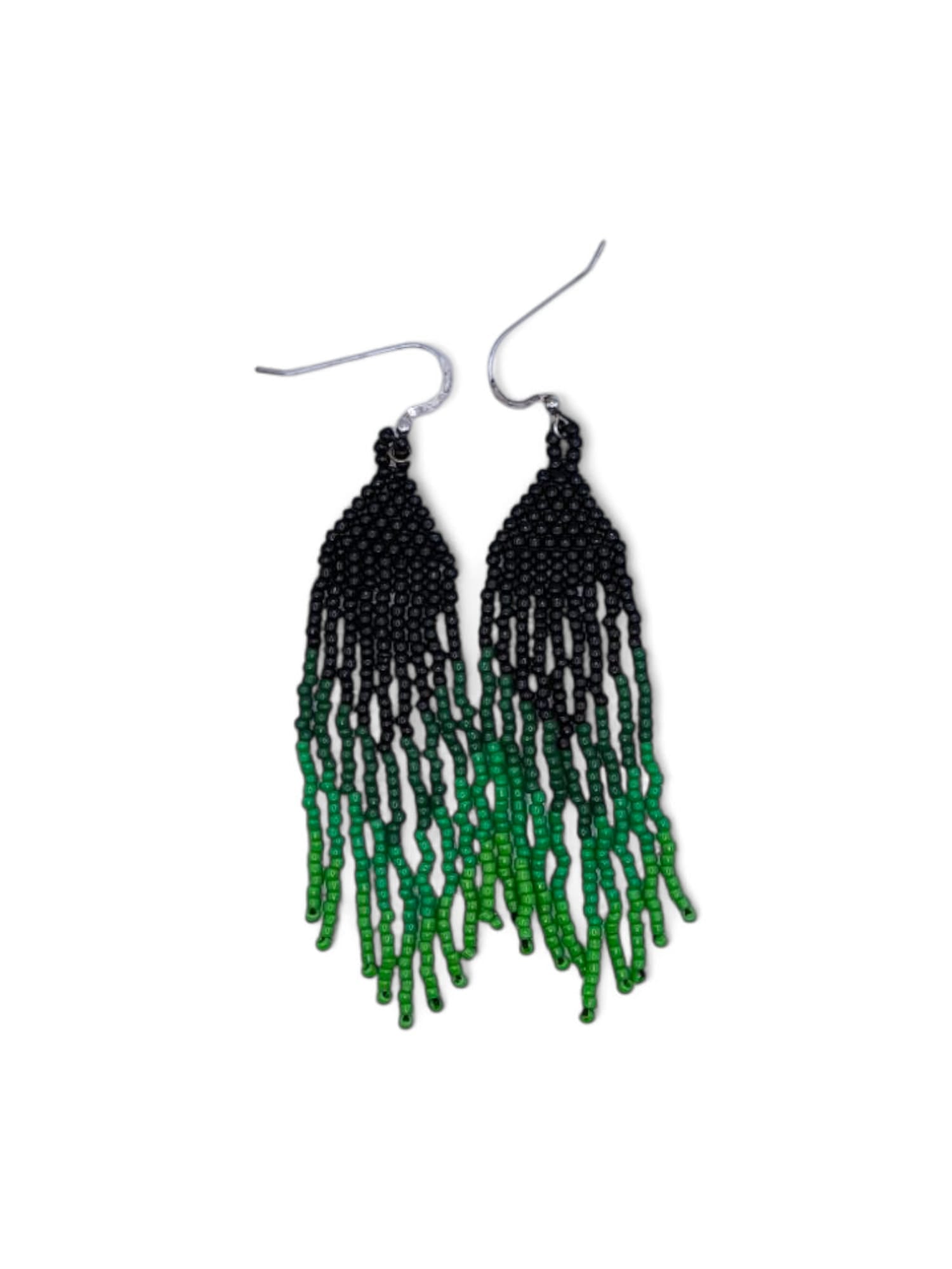 Cercei franjuri Gradient Green negru si verde