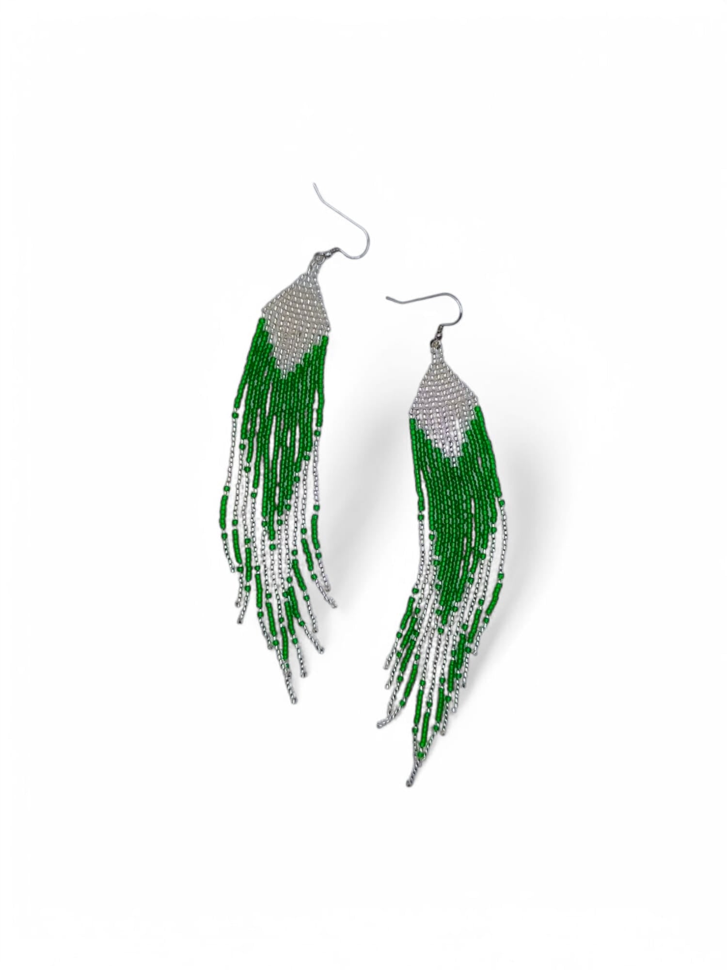 Cercei franjuri lungi Green Sparkle verde si argintiu