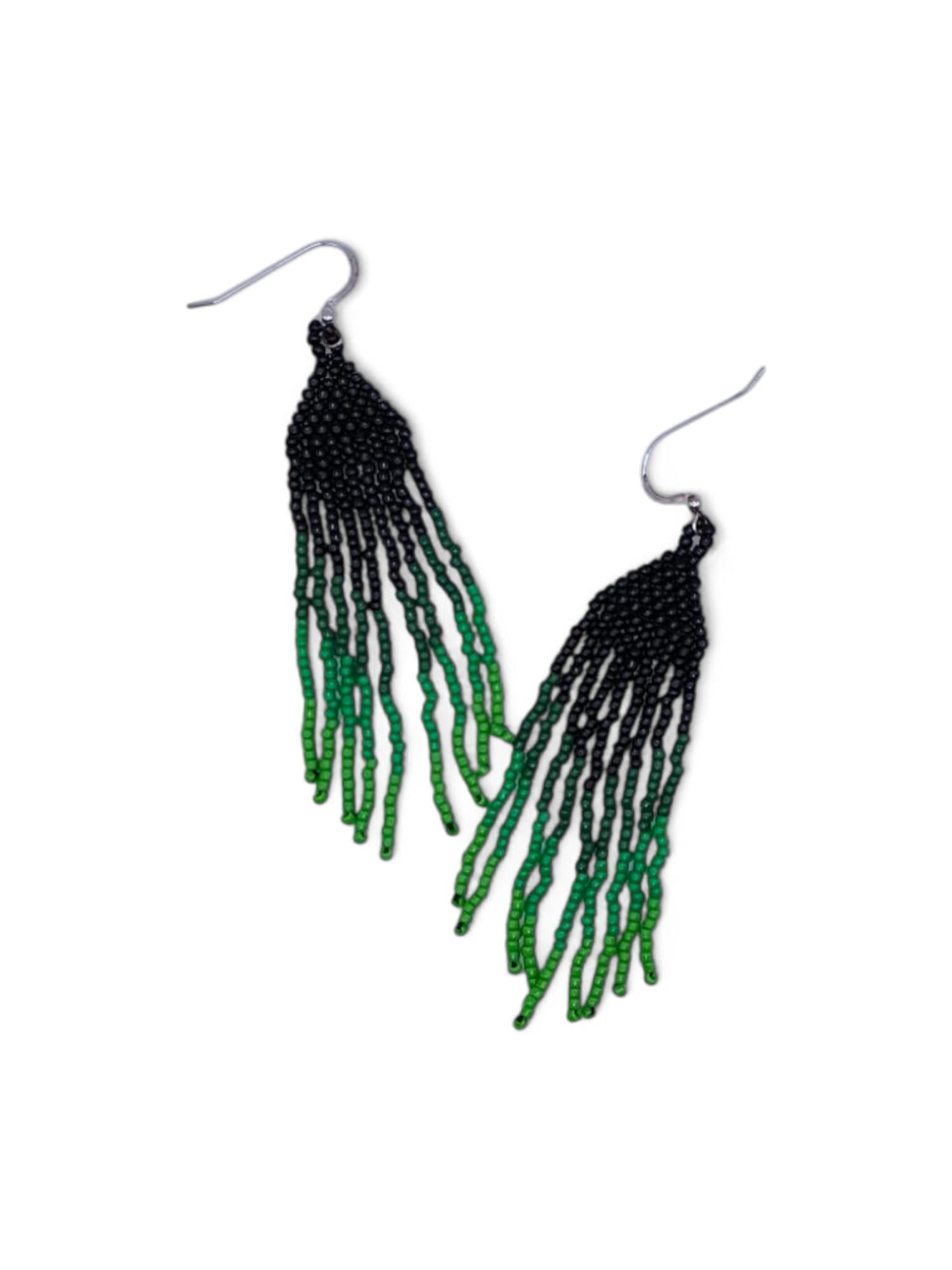 Cercei franjuri Gradient Green negru si verde