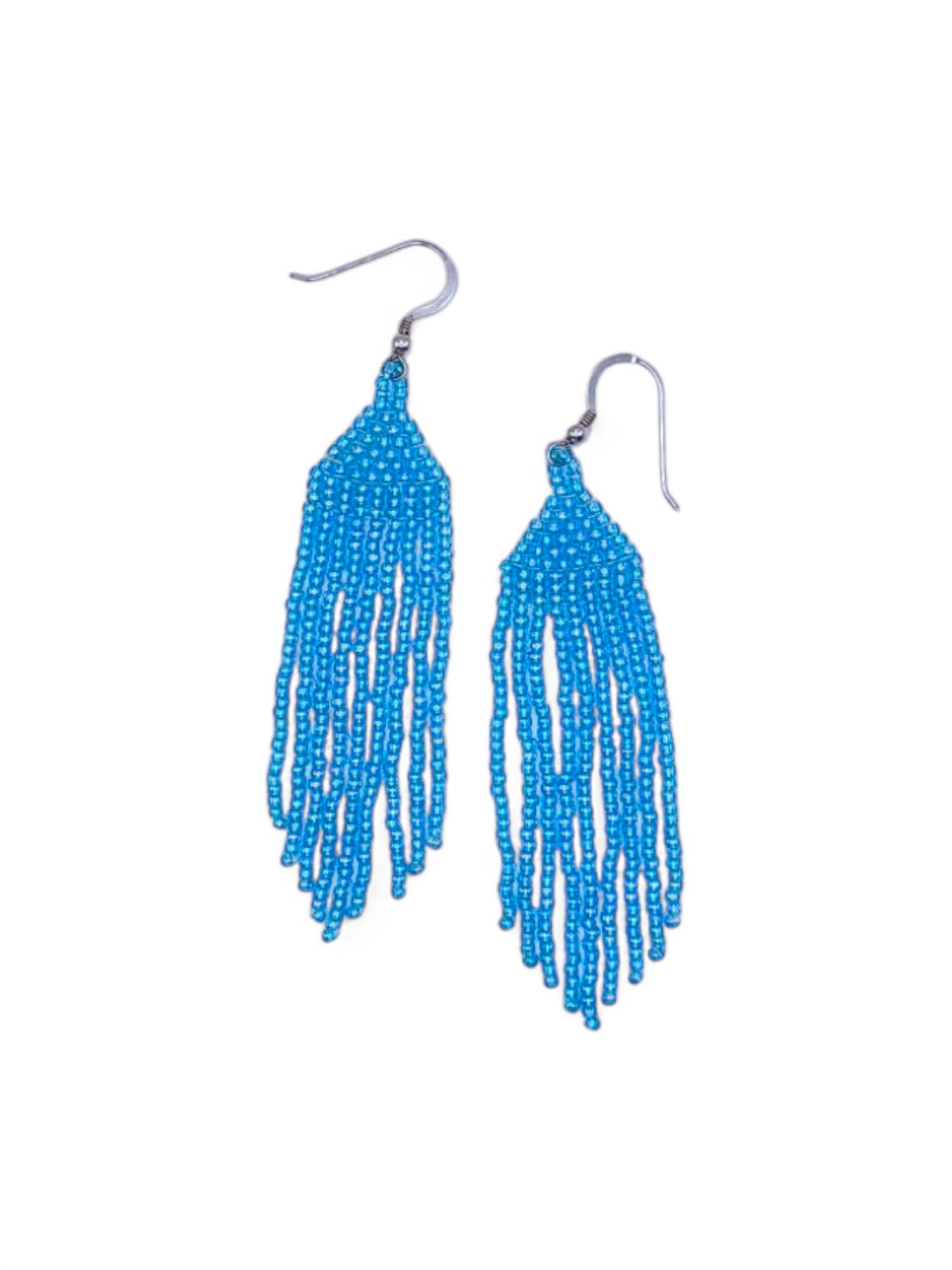 Cercei franjuri Rainbow Aqua albastru