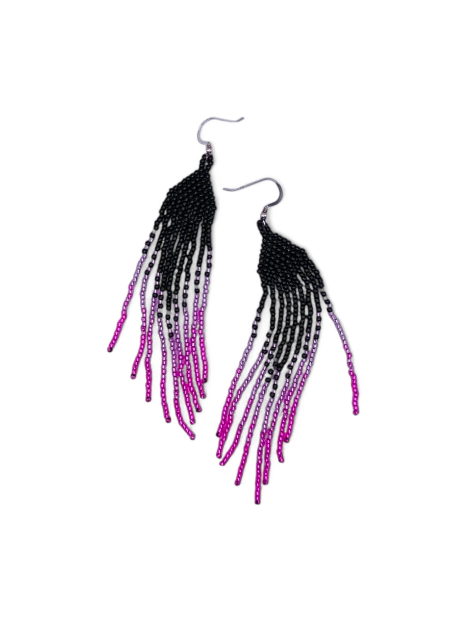 Cercei franjuri Pink Glow negru si roz