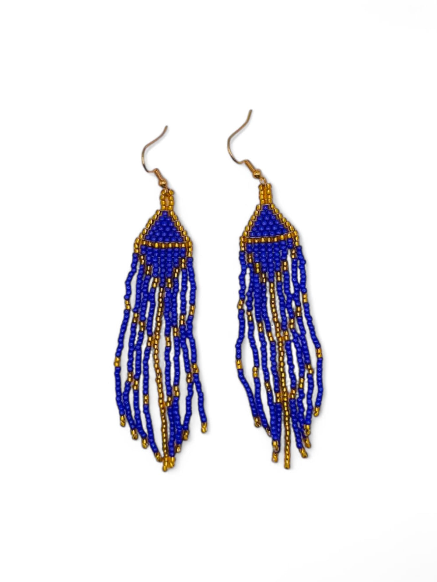 Cercei franjuri Navy Gold albastru si auriu