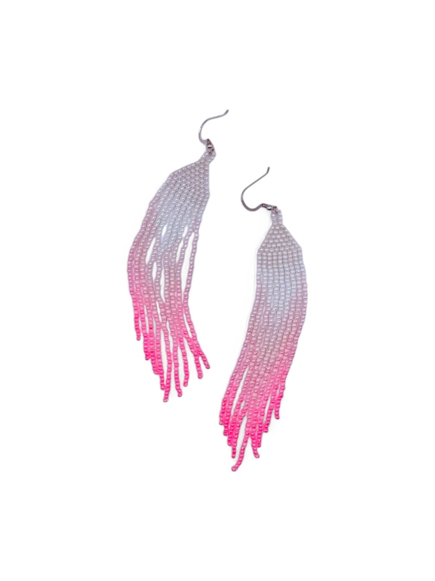 Cercei franjuri Hot Pink alb si roz