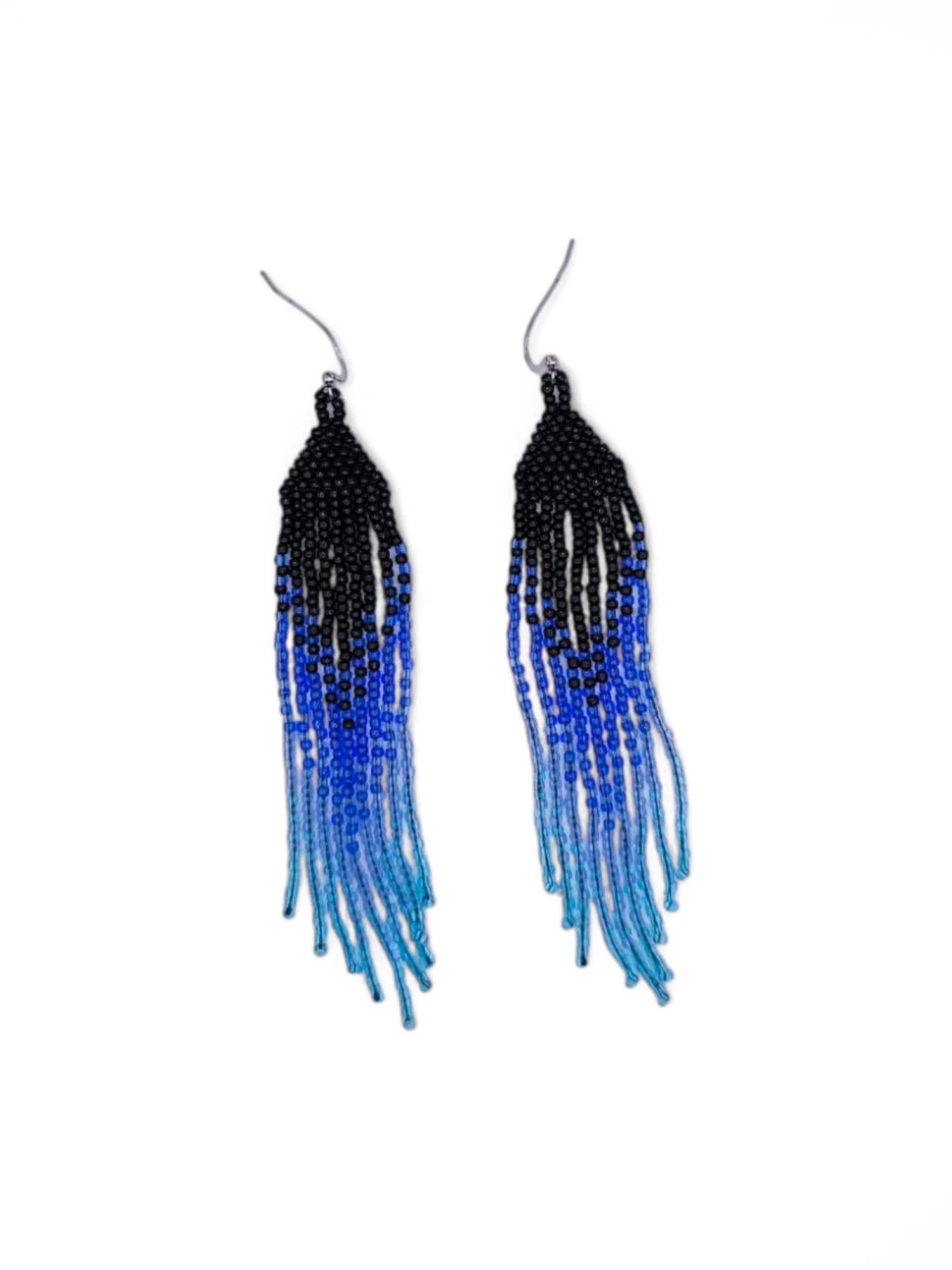 Cercei franjuri Sapphire&Aquamarine negru si albastru