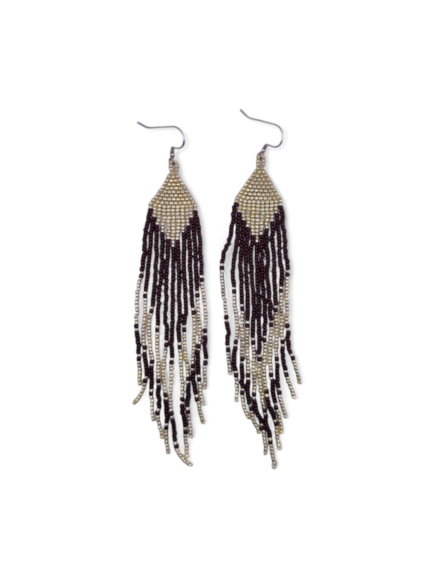 Cercei franjuri lungi Burgundy Sparkle visiniu si argintiu