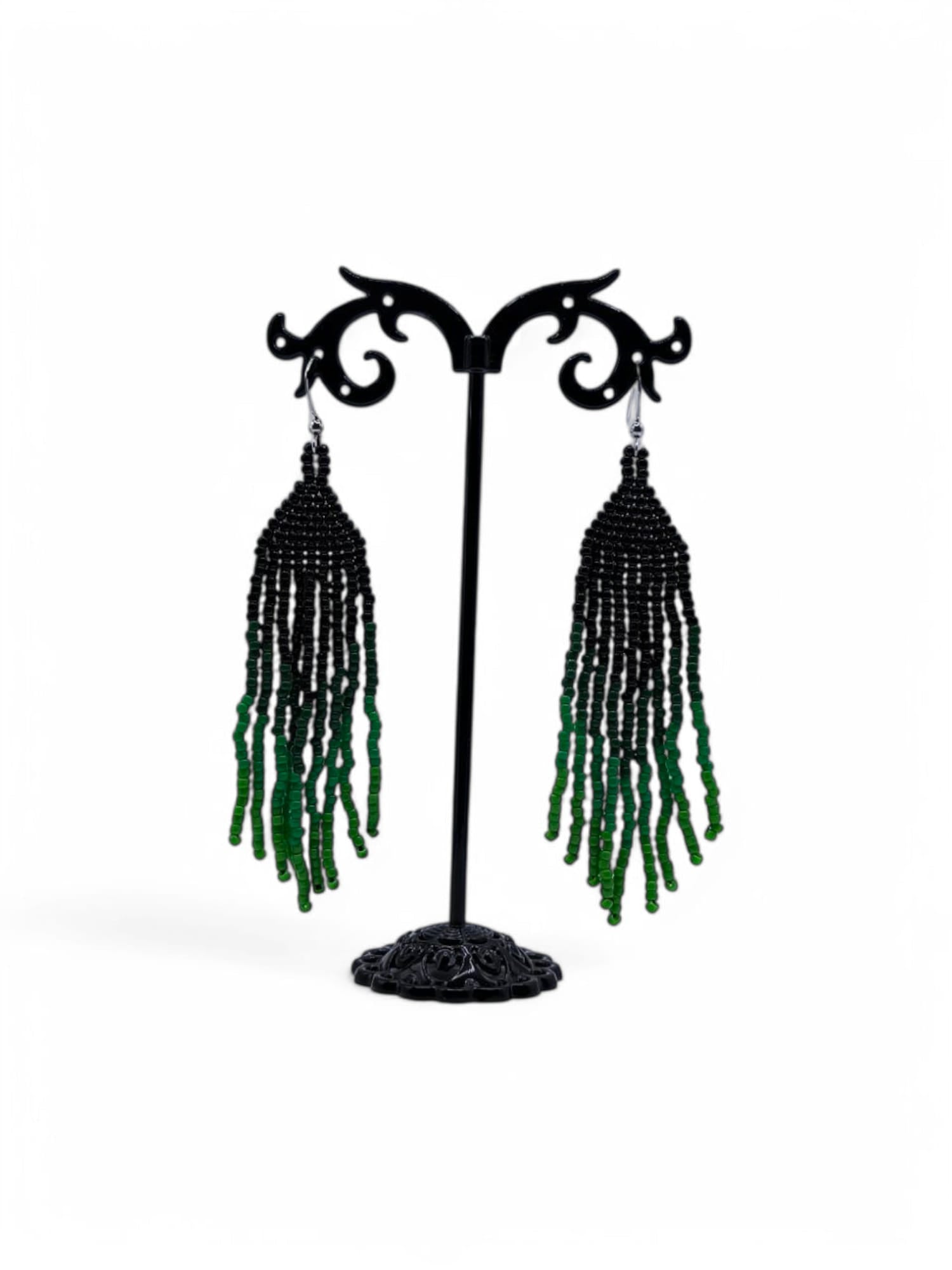 Cercei franjuri Gradient Green negru si verde