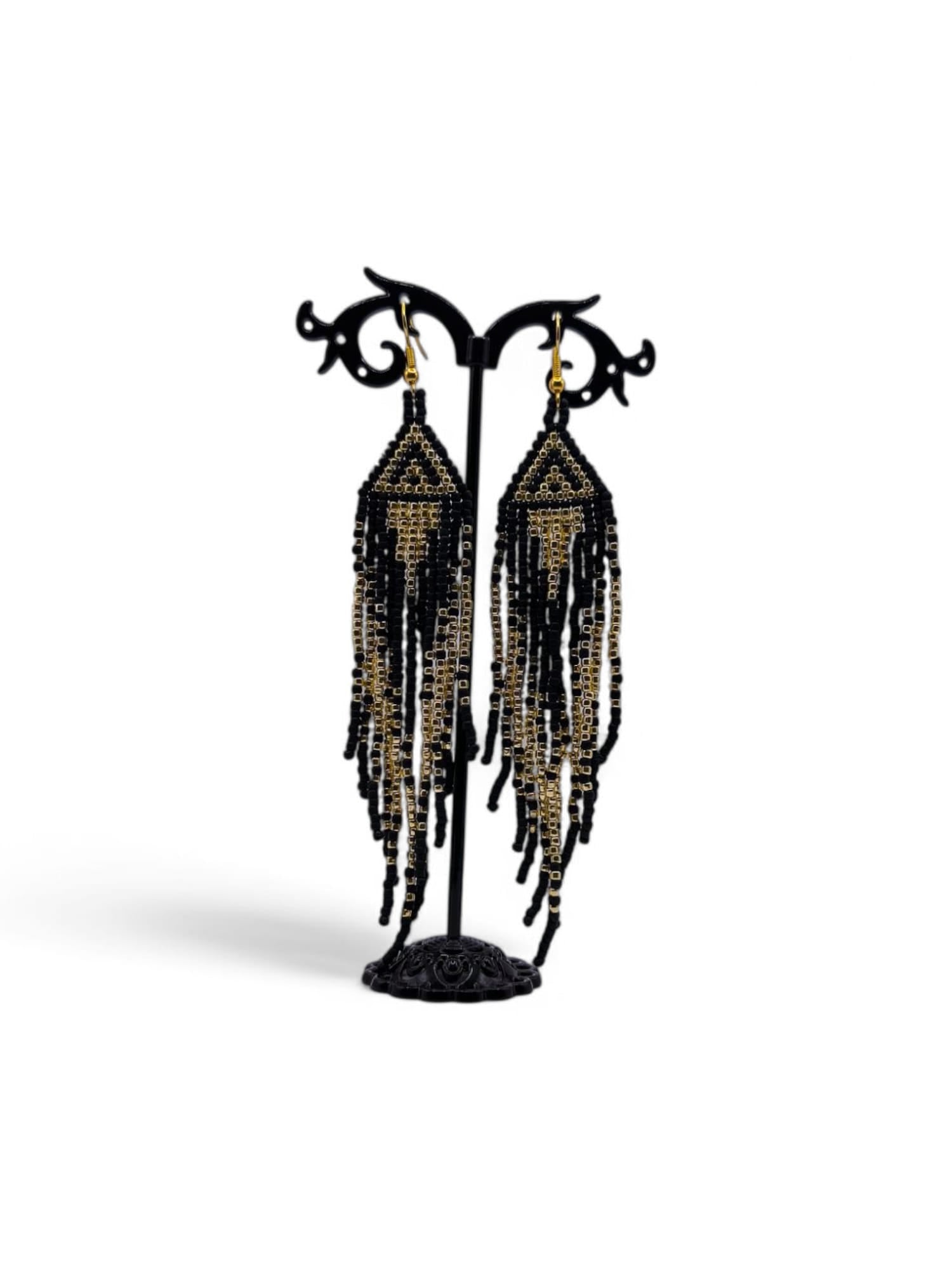 Cercei franjuri Black&Gold negru si auriu