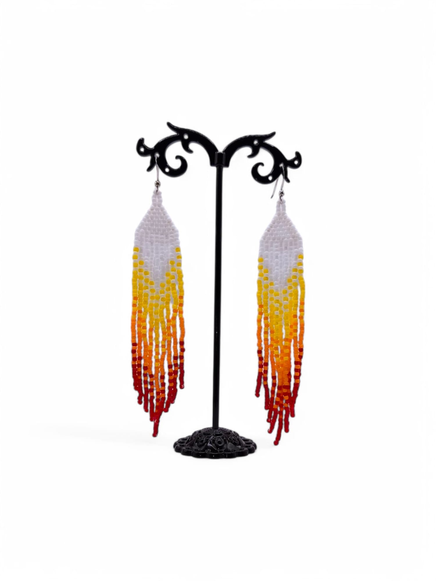 Cercei franjuri Light Fire alb, galben, portocaliu si rosu