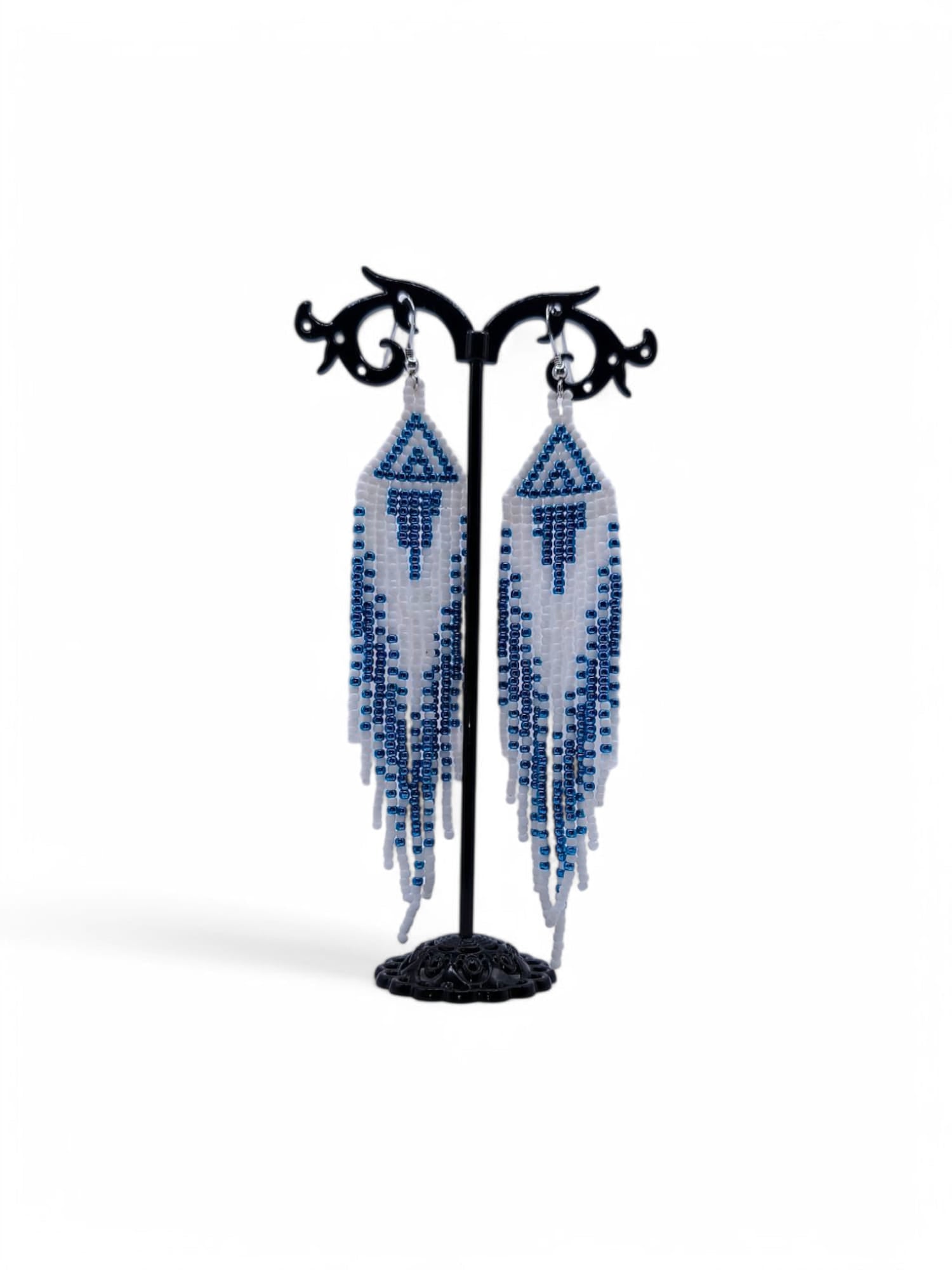 Cercei franjuri Blue&White alb si albastru