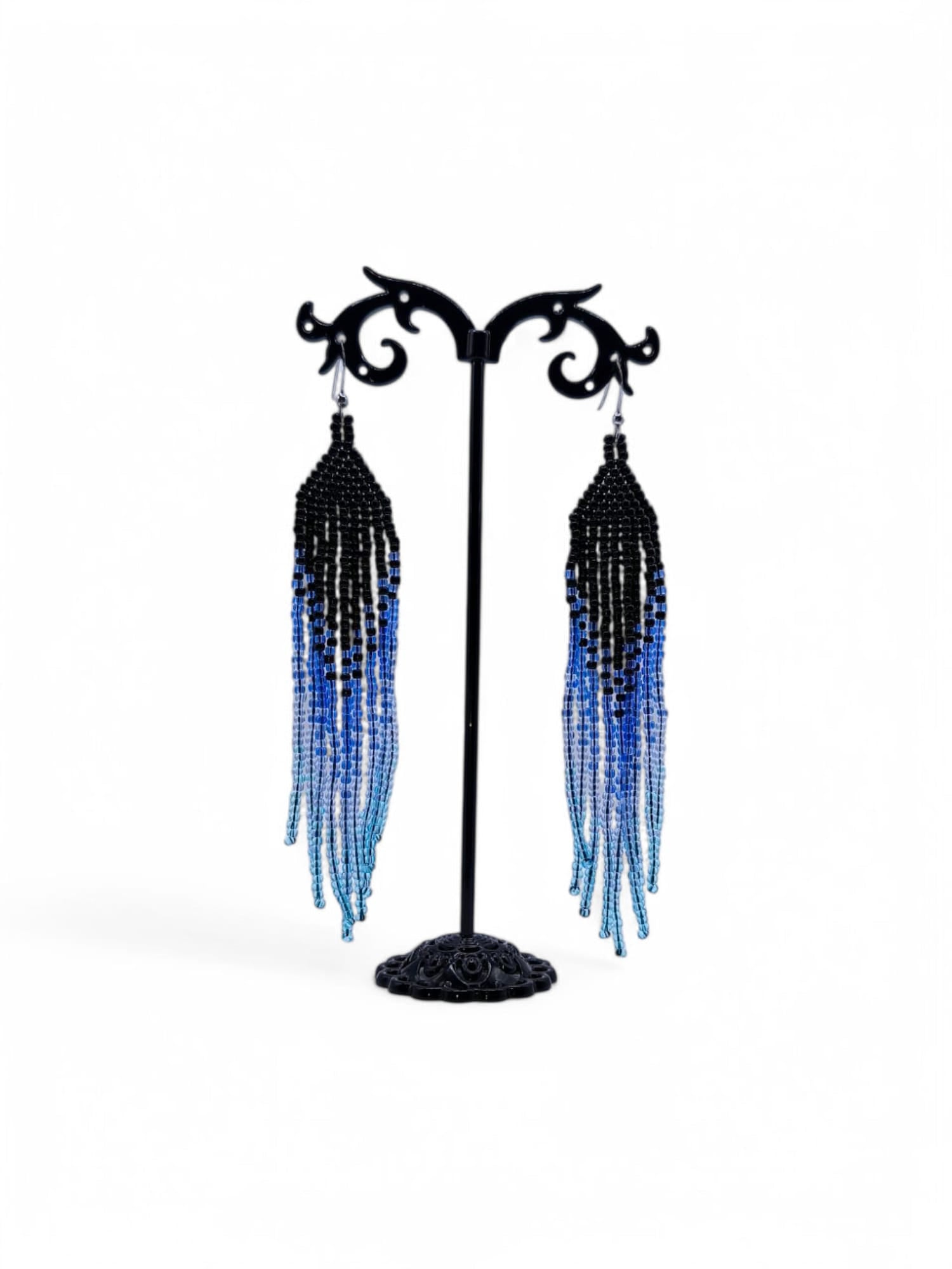 Cercei franjuri Sapphire&Aquamarine negru si albastru