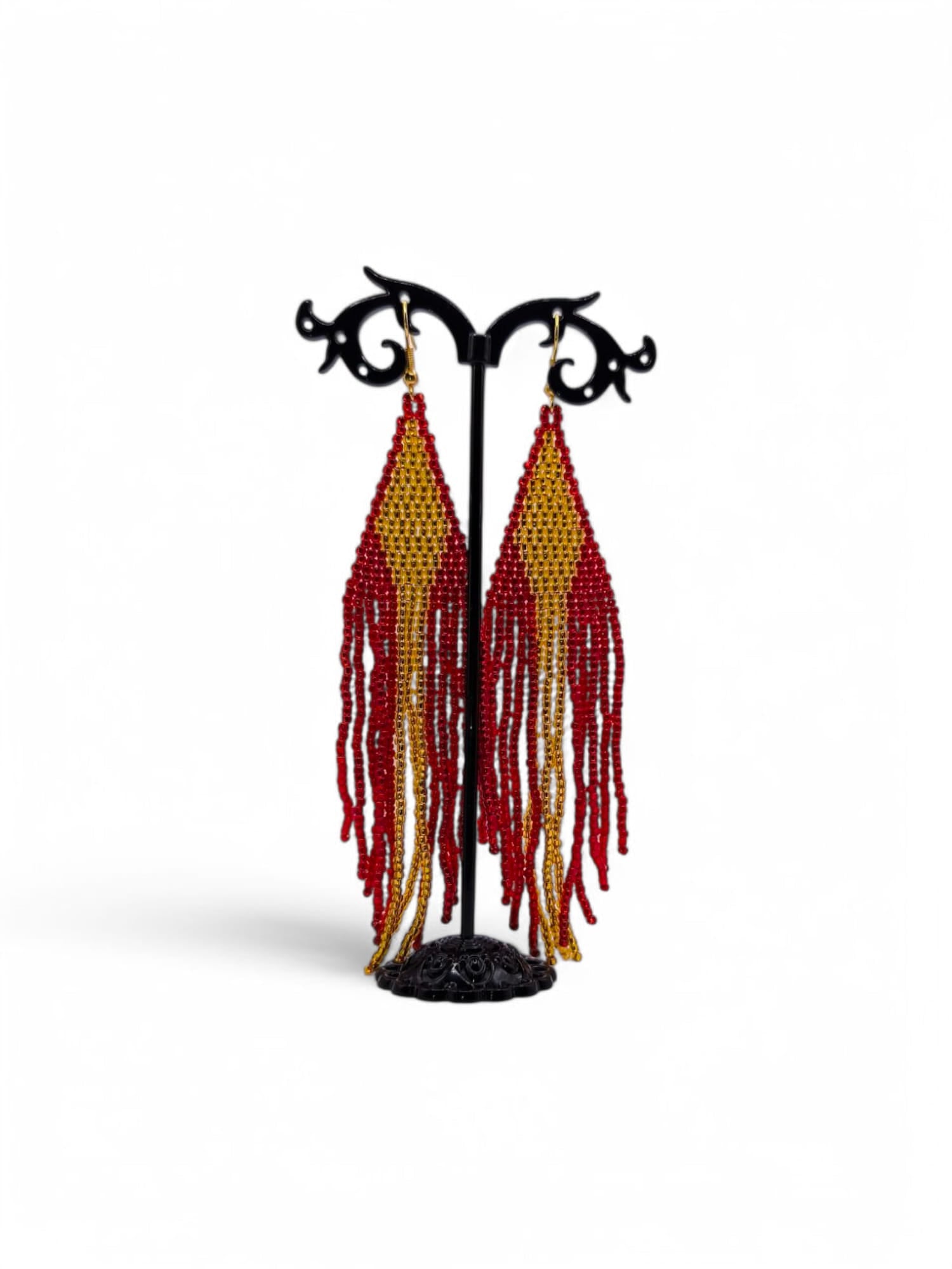 Cercei franjuri Ruby Lined rosu si auriu