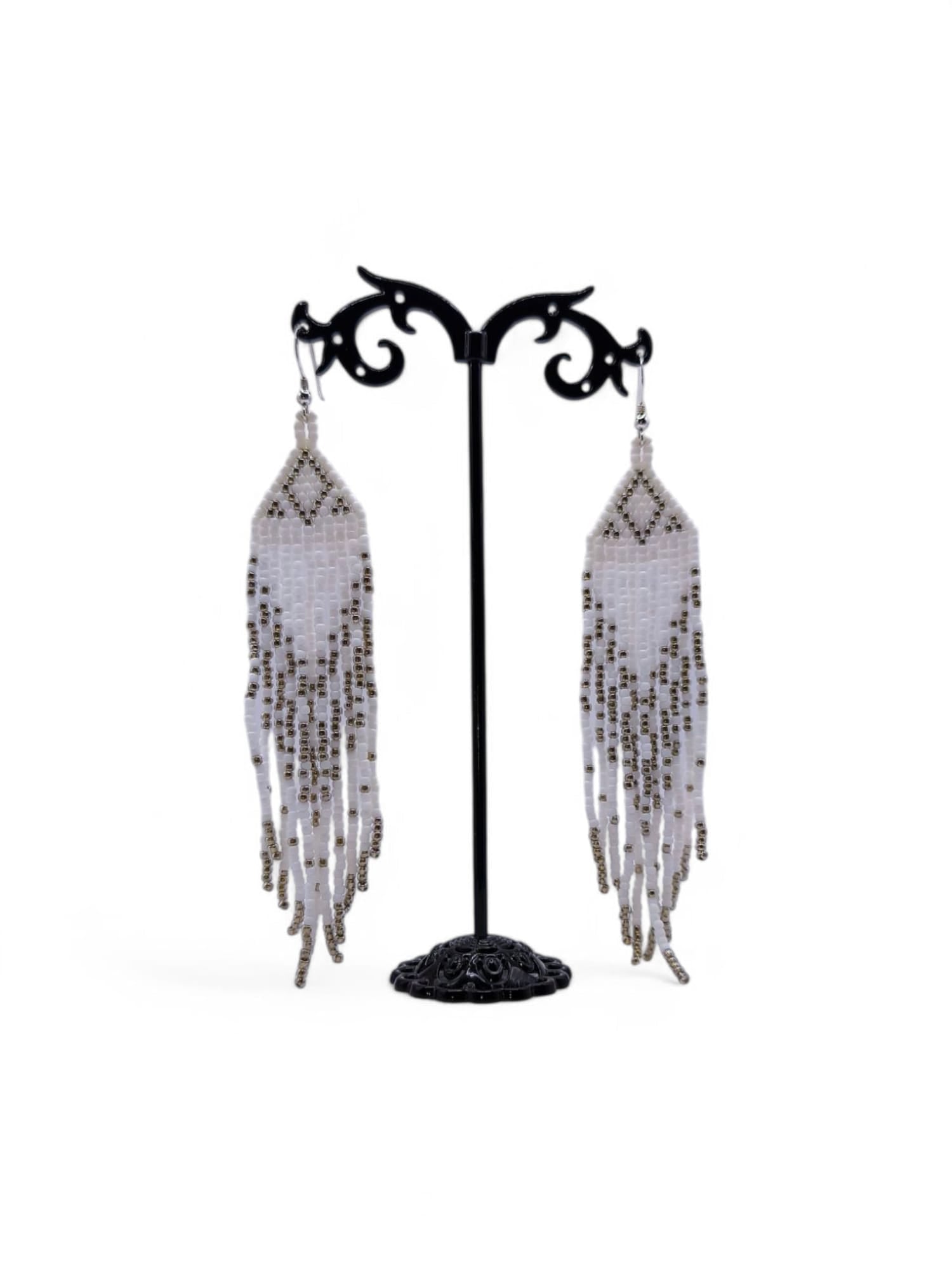 Cercei franjuri Gold Diamond alb si auriu