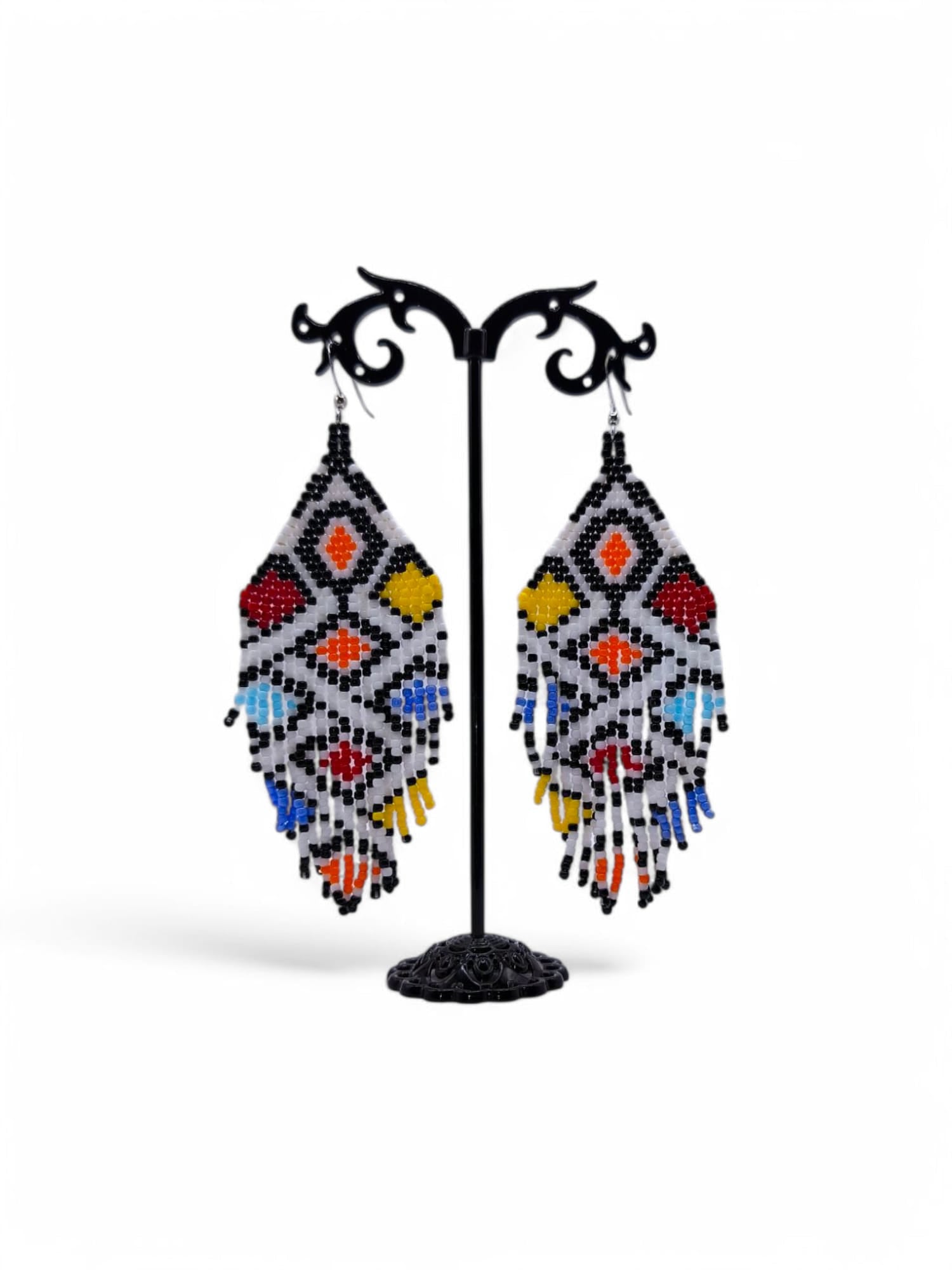 Cercei franjuri Colorful Diamonds alb, rosu, albastru, negru