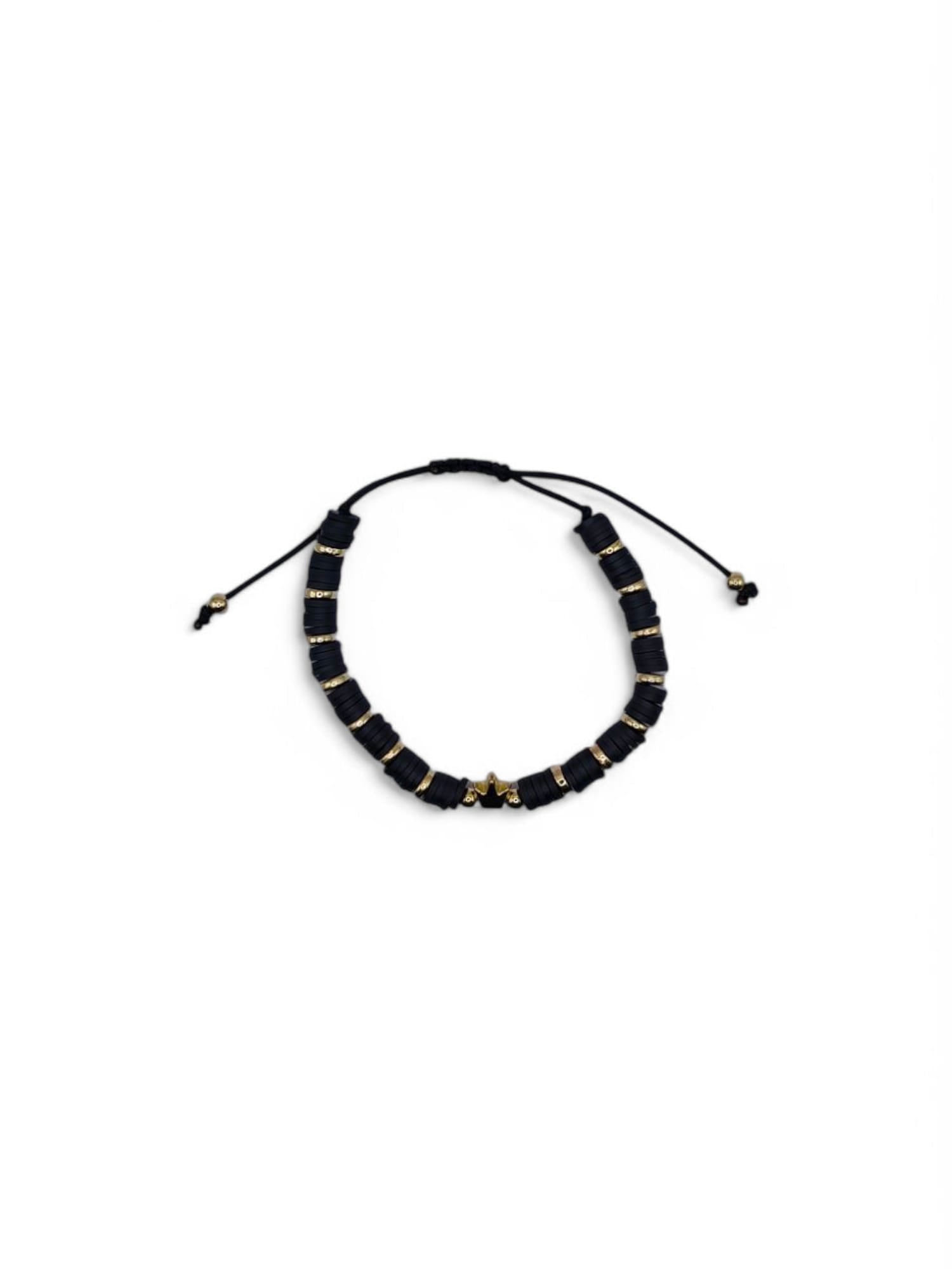 Bratara reglabila barbati Gold Crown negru si coroana auriu