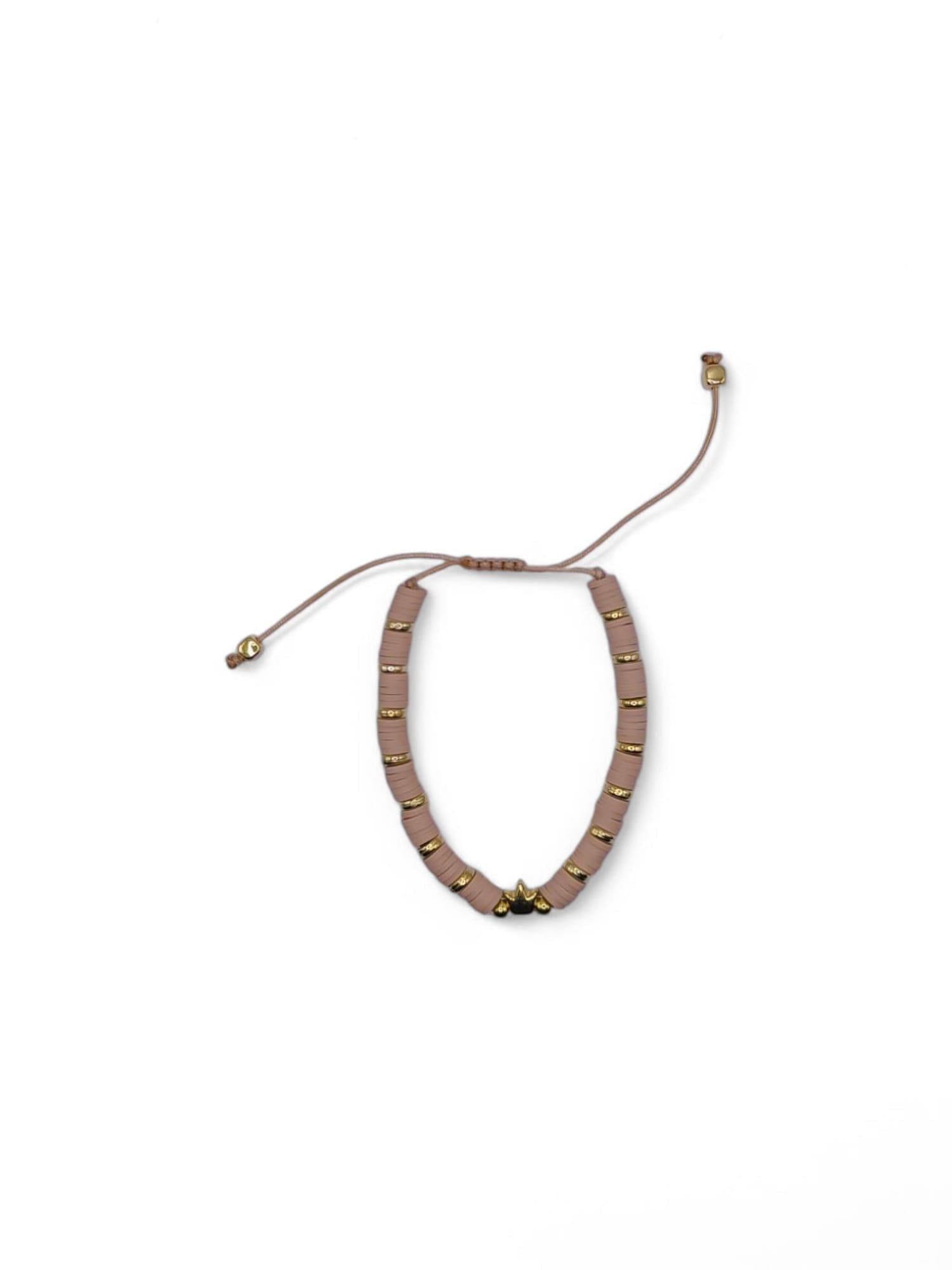 Bratara reglabila barbati Cream Crown crem si auriu cu o coroana