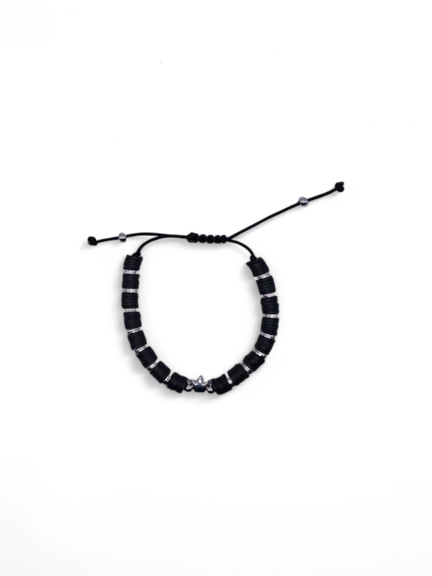 Bratara reglabila barbati Silver Crown negru si argintiu cu coroana