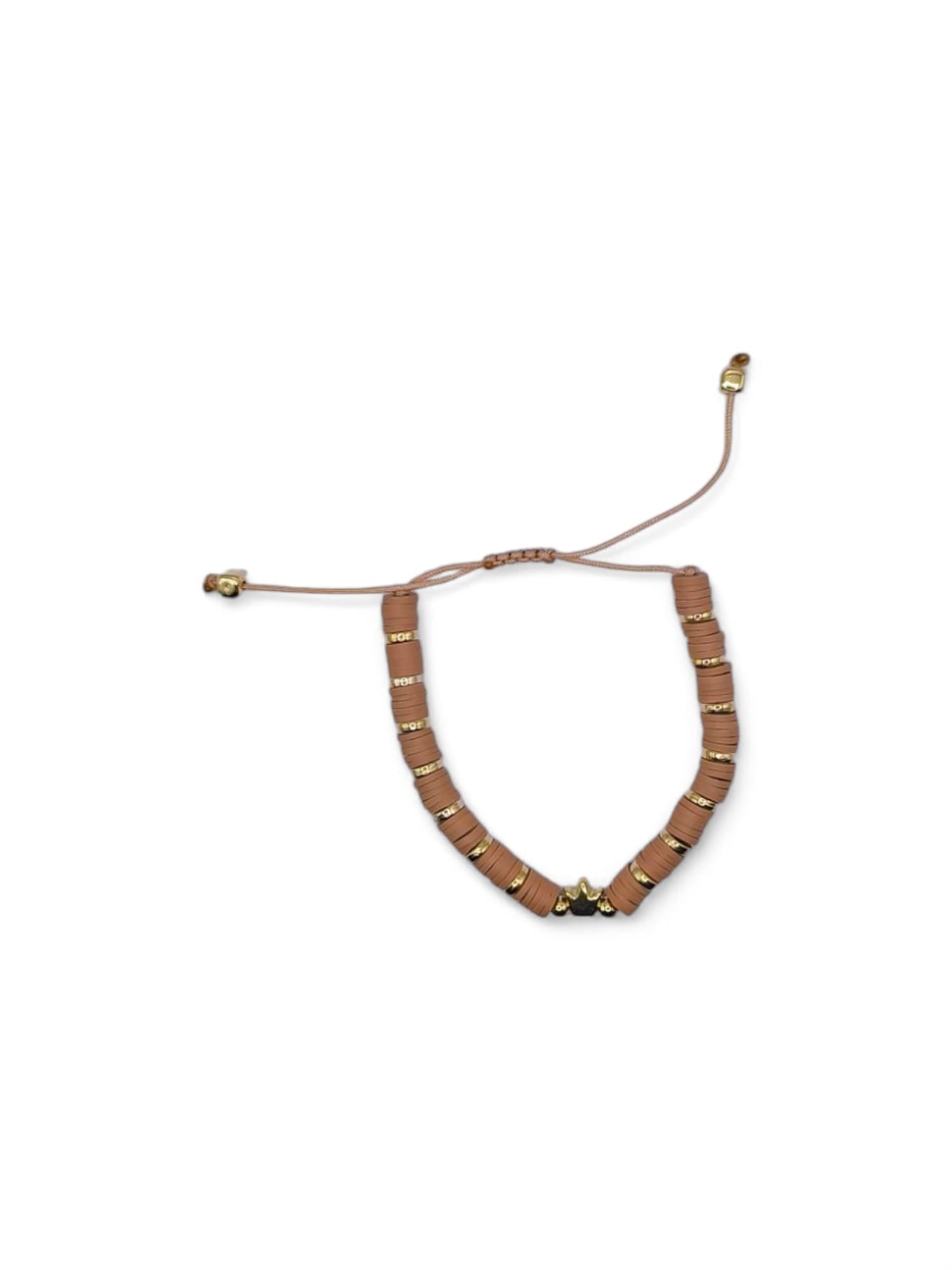 Bratara reglabila barbati Brown Crown maro si auriu cu coroana