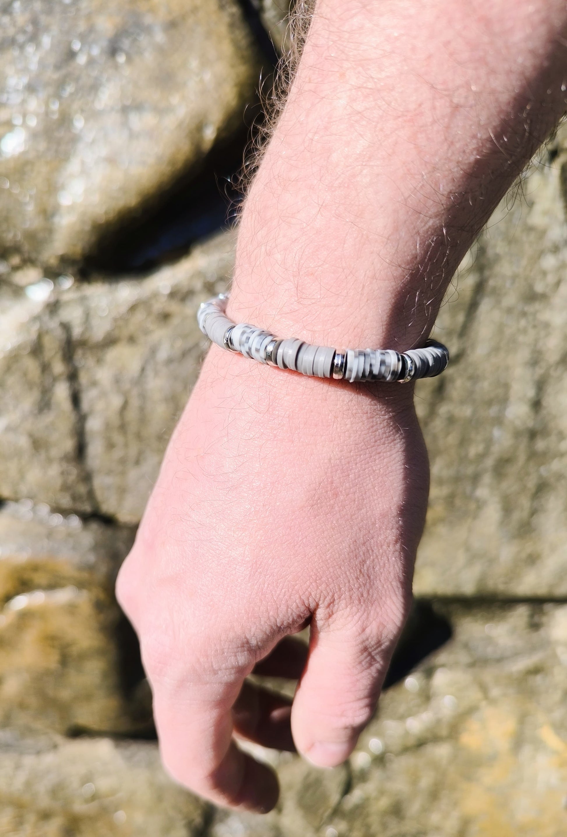 Bratara elastica barbati Silver Grey argintiu si gri