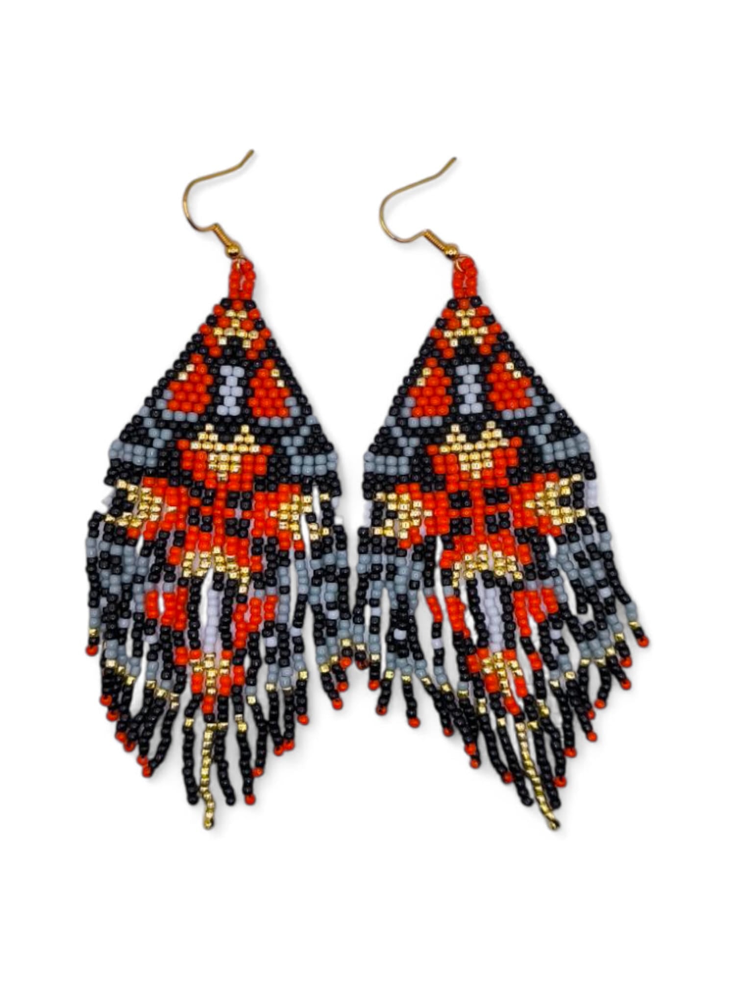 Cercei franjuri Sunset Starlight portocaliu cu negru