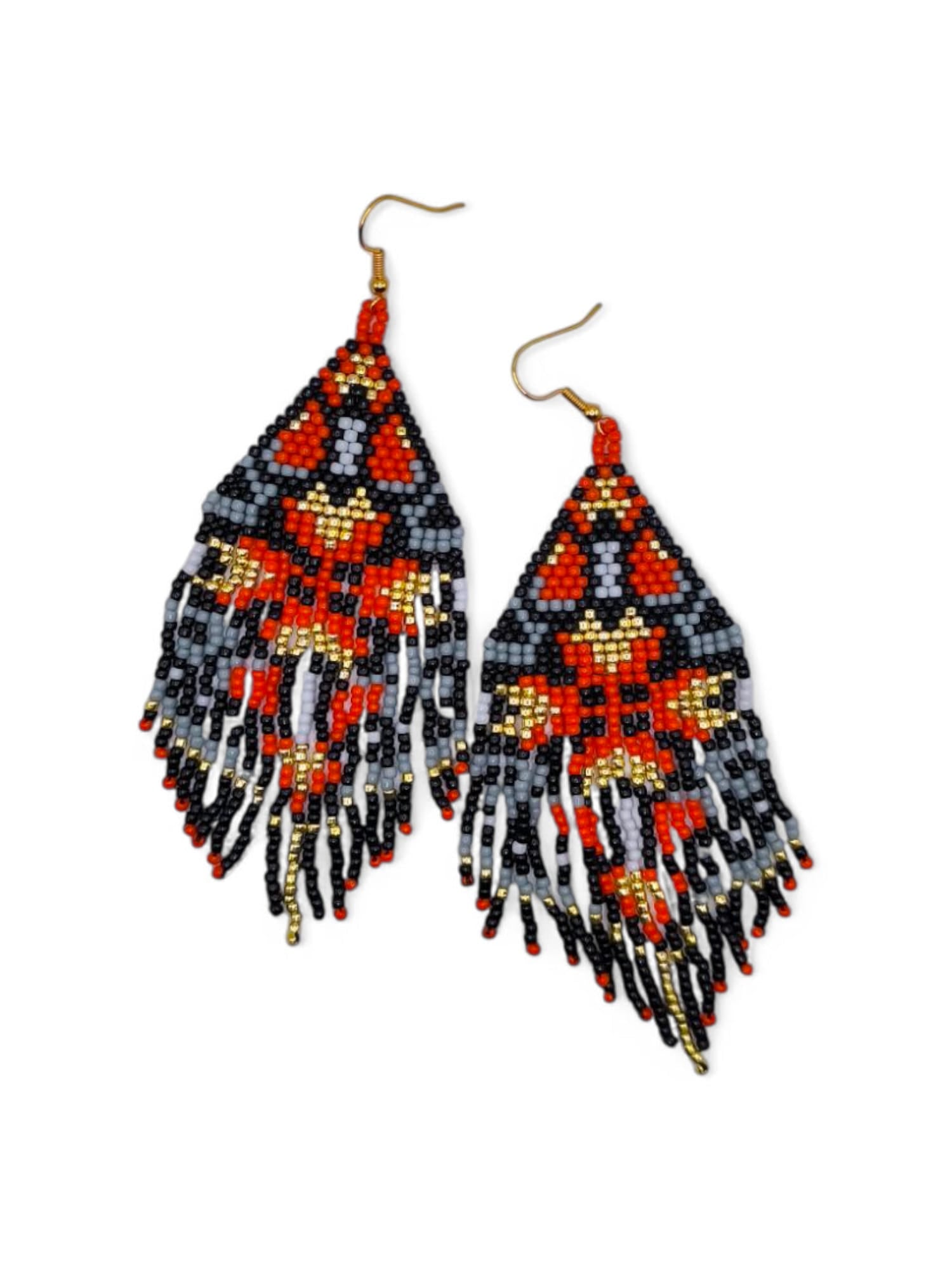 Cercei franjuri Sunset Starlight portocaliu cu negru