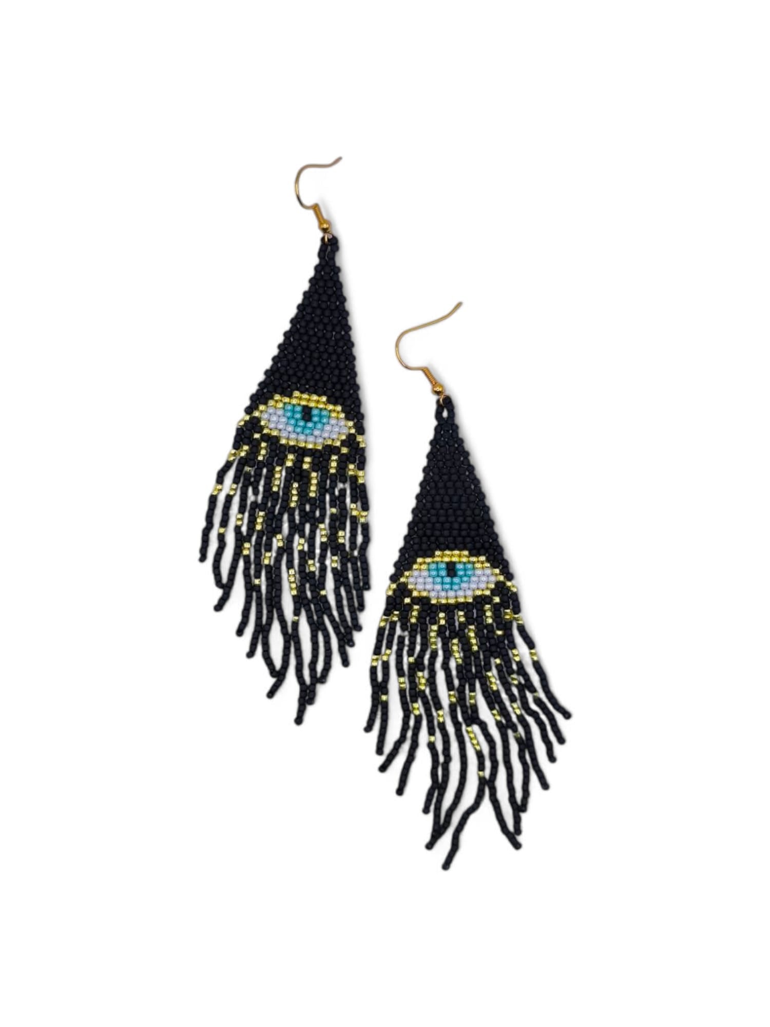 Cercei franjuri The Eye negri cu model ochi