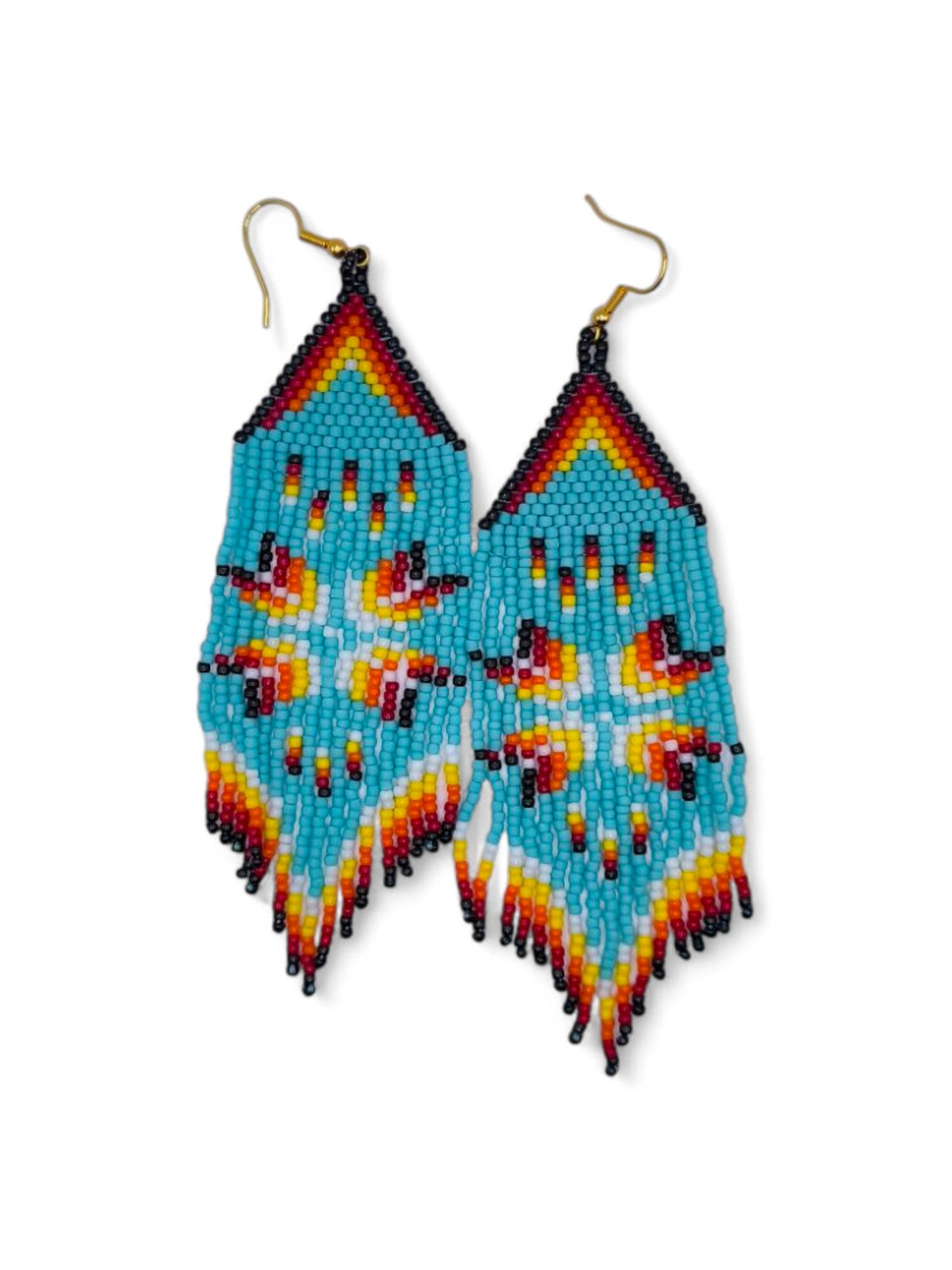 Cercei franjuri Frosted Feather albastri cu model traditional