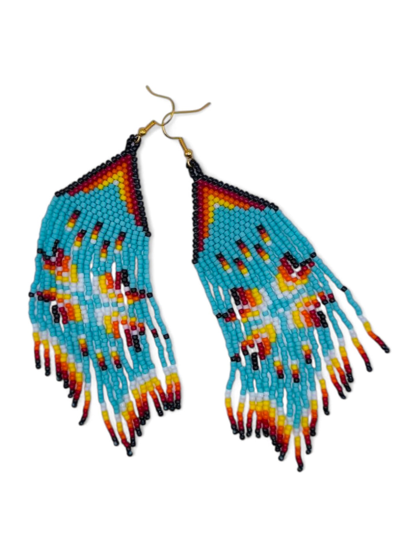 Cercei franjuri Frosted Feather albastri cu model traditional