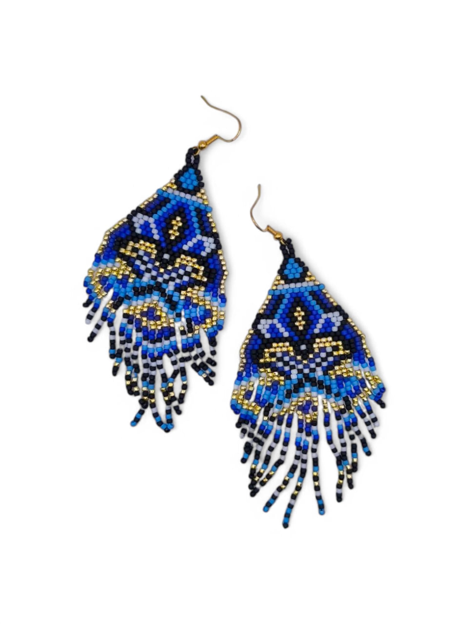 Cercei franjuri Cornflower albastru cu negru