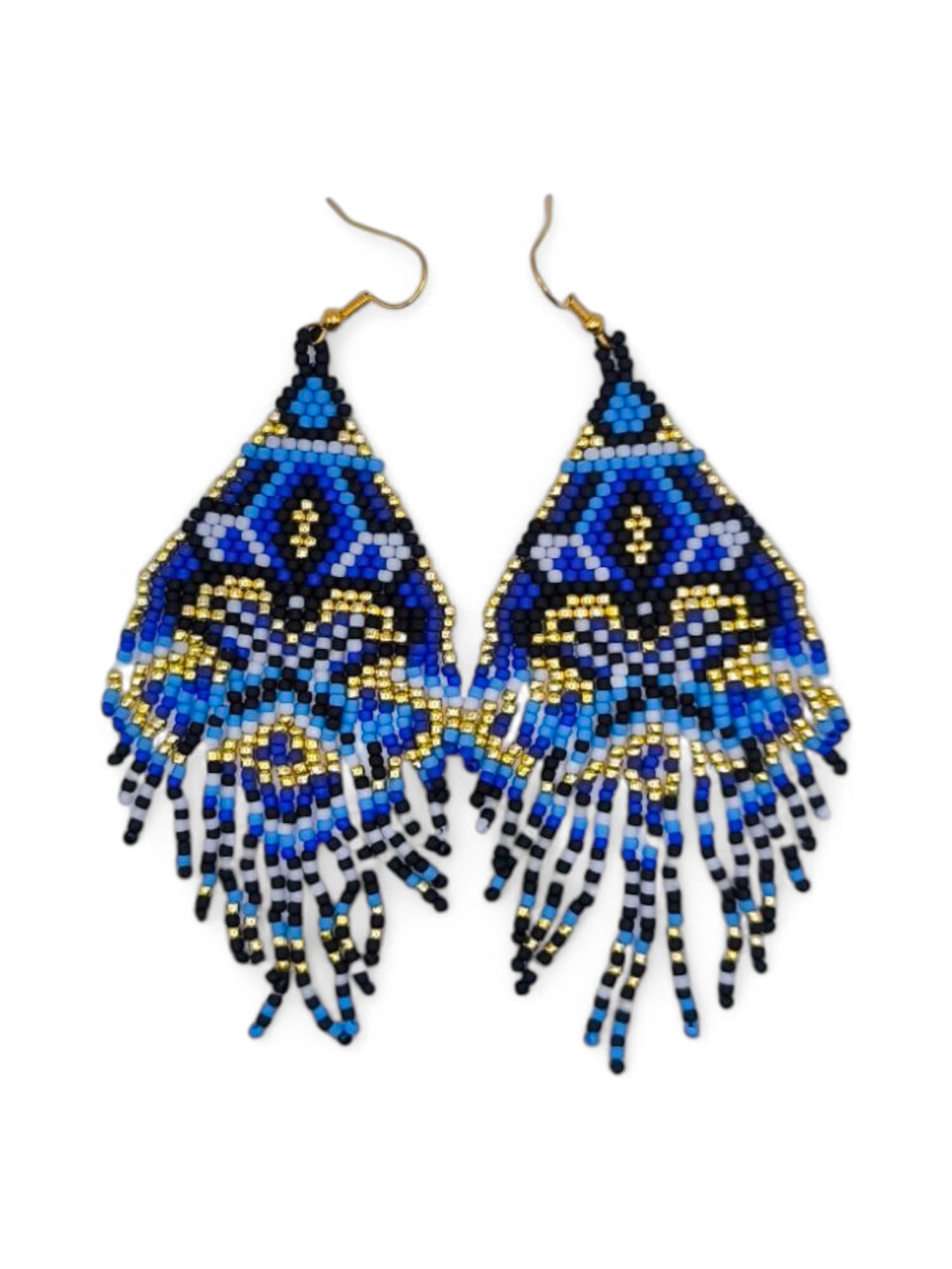 Cercei franjuri Cornflower albastru cu negru