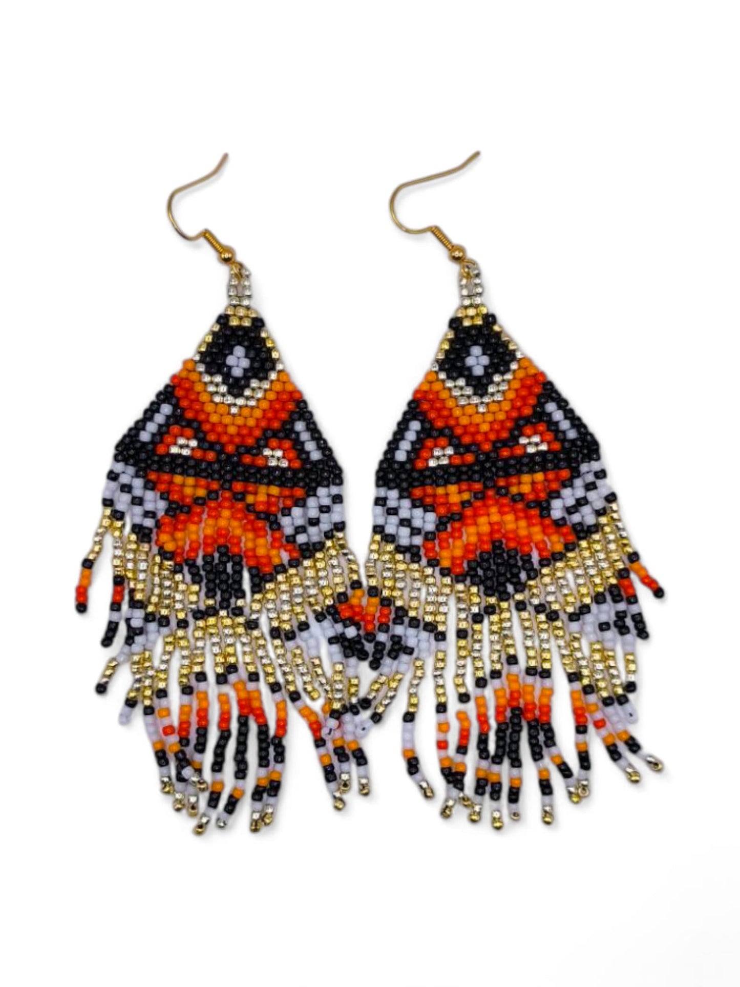 Cercei franjuri Starlight Butterfly portocaliu cu auriu si negru