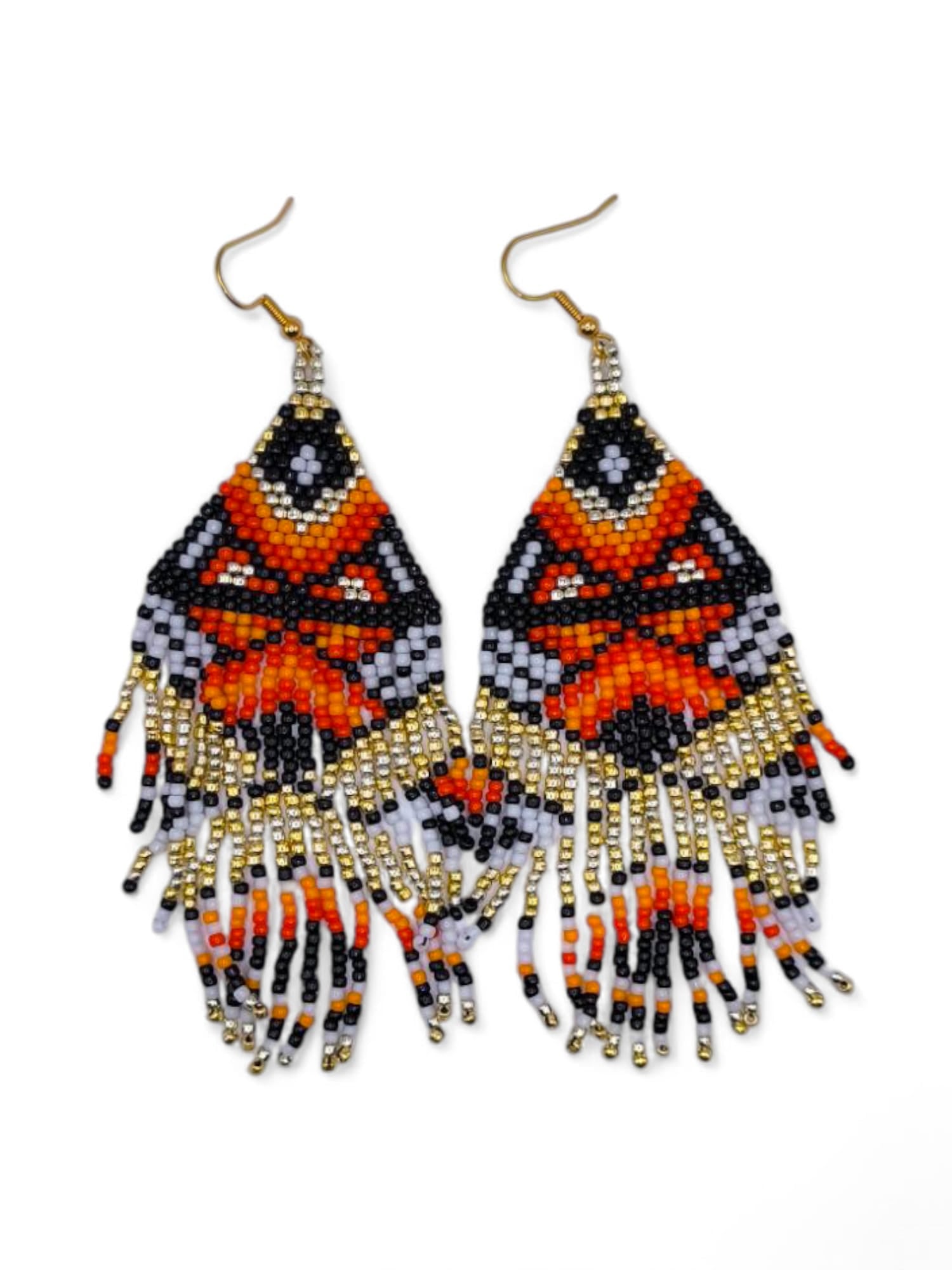 Cercei franjuri Starlight Butterfly portocaliu cu auriu si negru