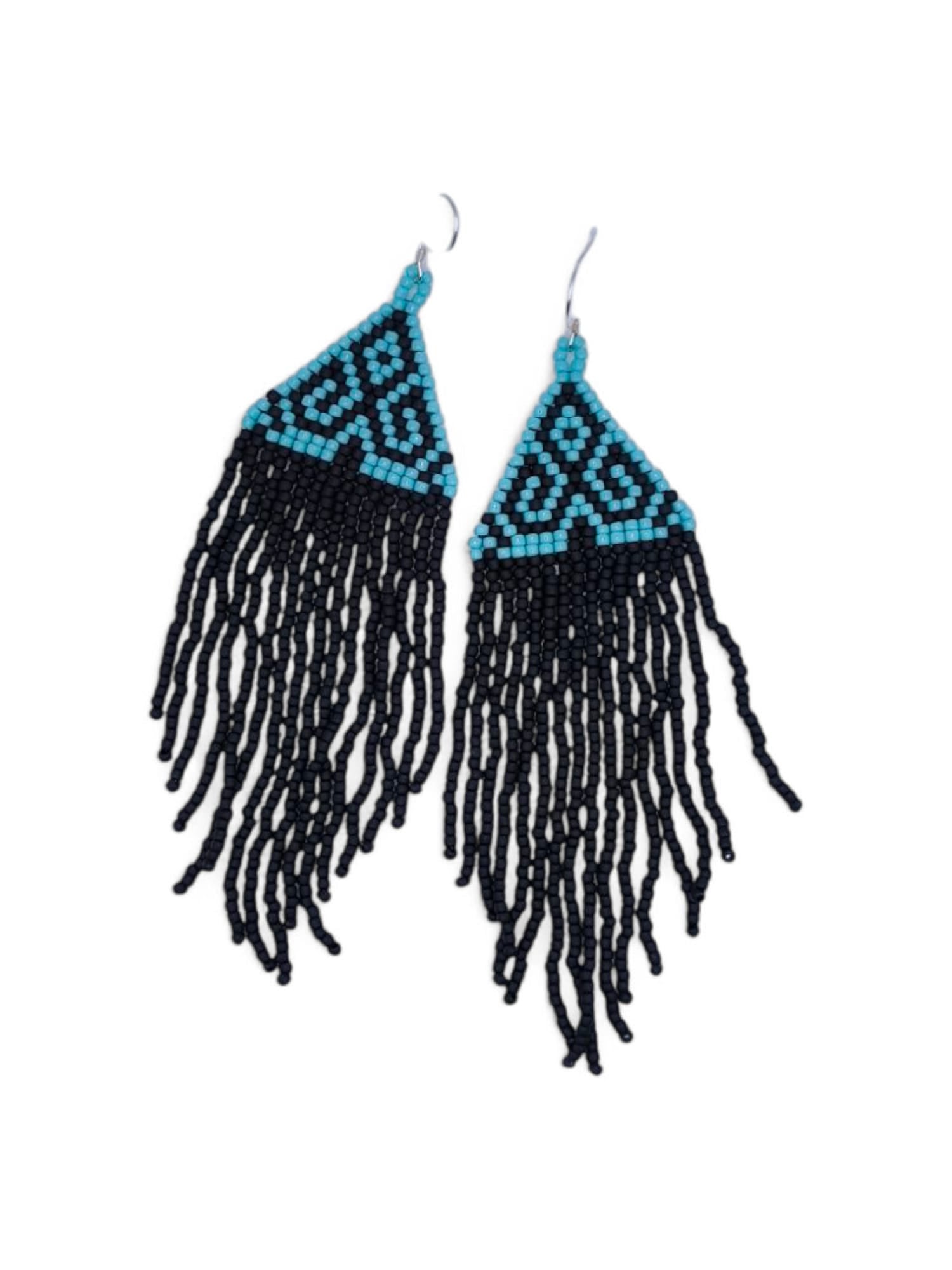 Cercei franjuri Frosted Turquoise negru si turcoaz