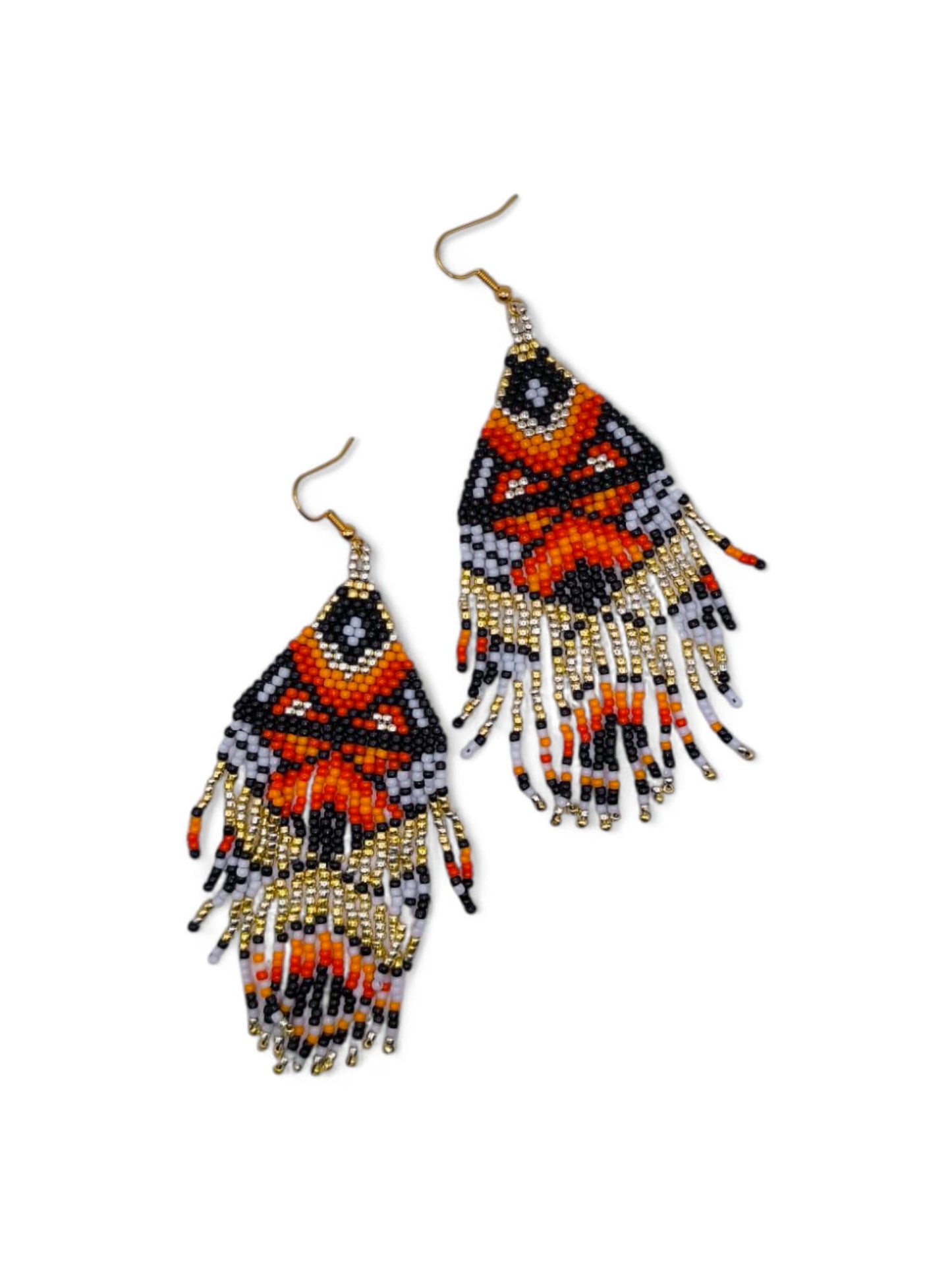 Cercei franjuri Starlight Butterfly portocaliu cu auriu si negru