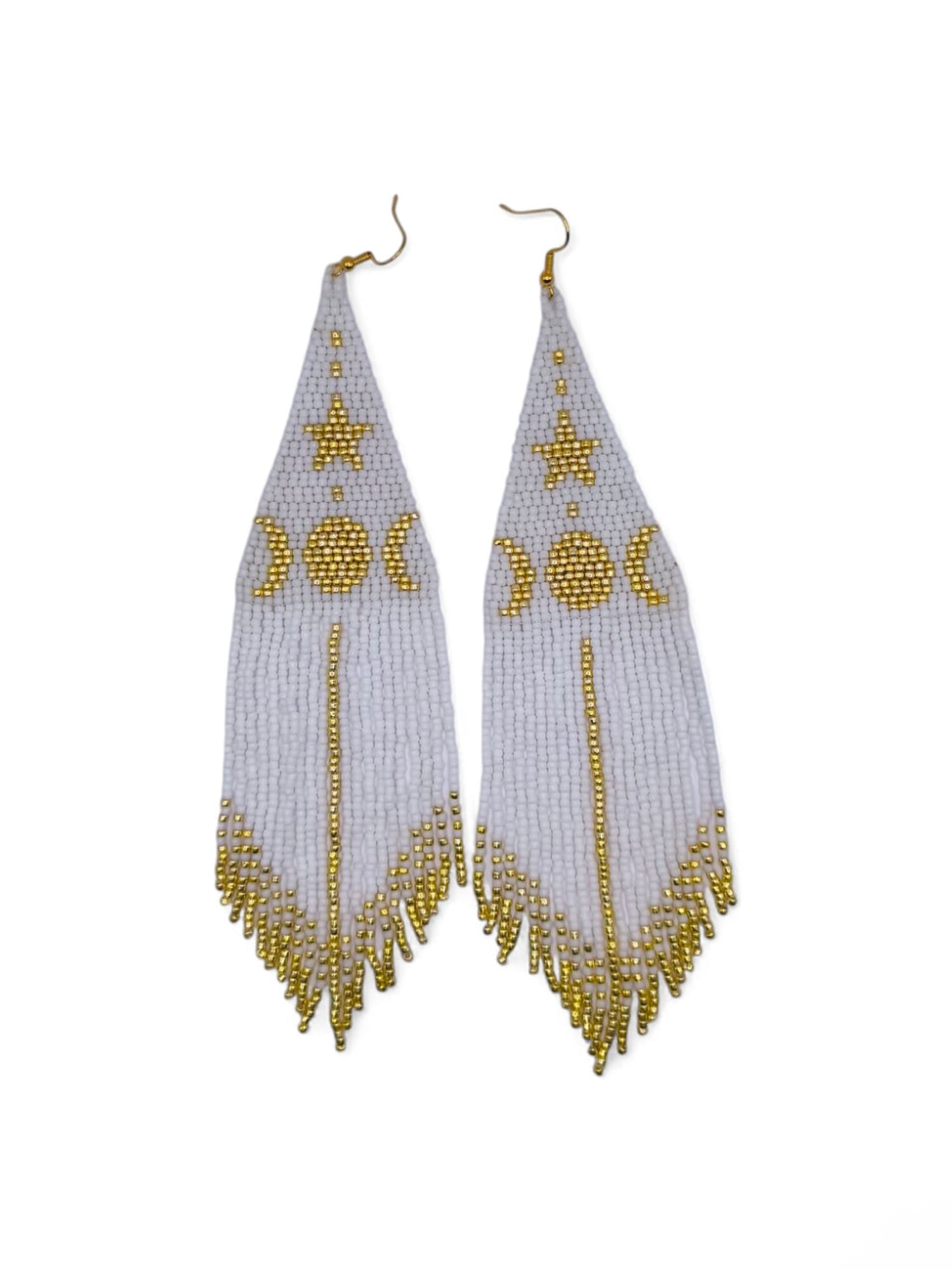 Cercei franjuri statement White Starlight alb cu auriu